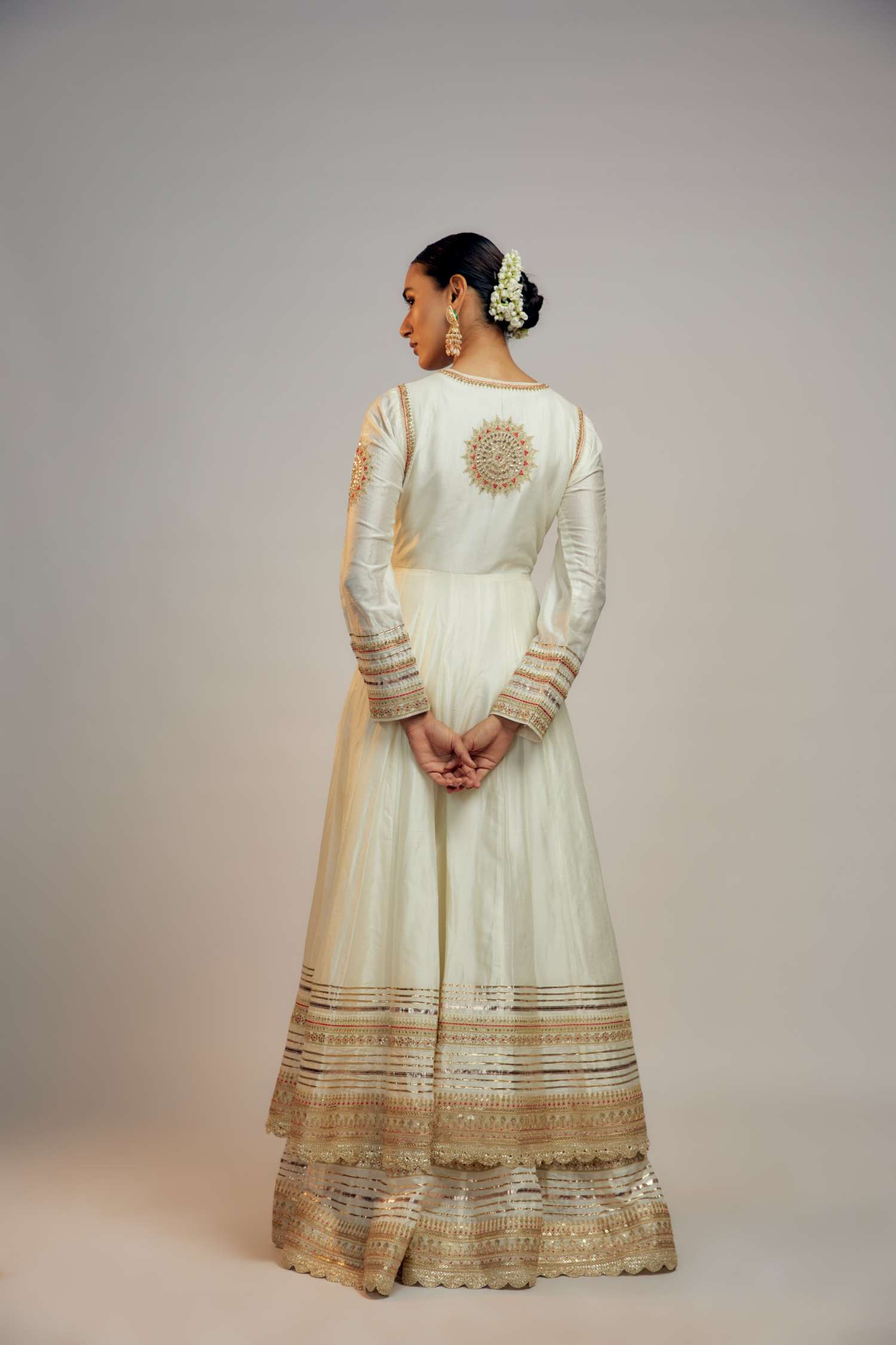 White Golconda Meera Anarkali set- back view