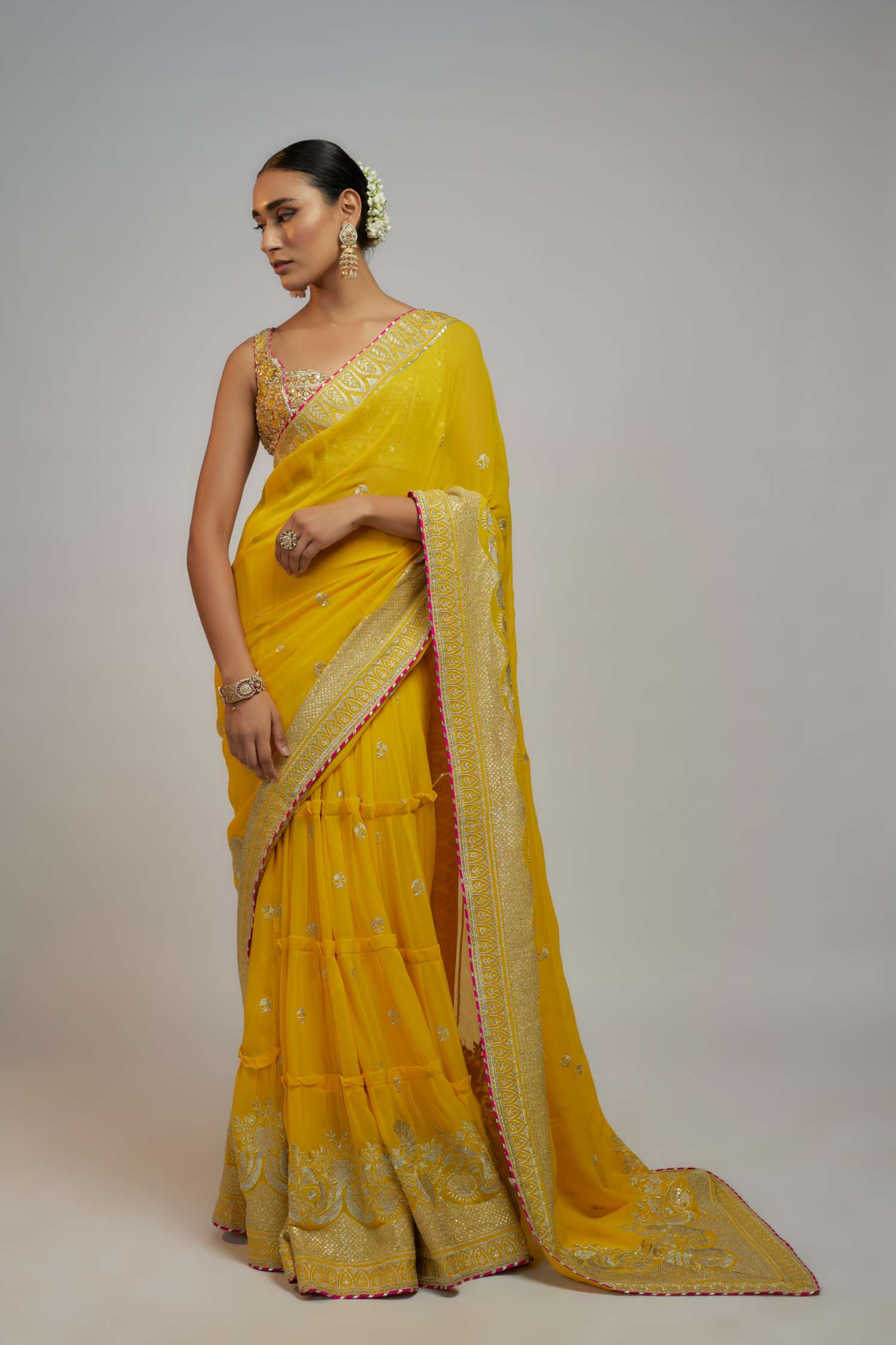 Yellow Golconda Imroz Saree Set- front view