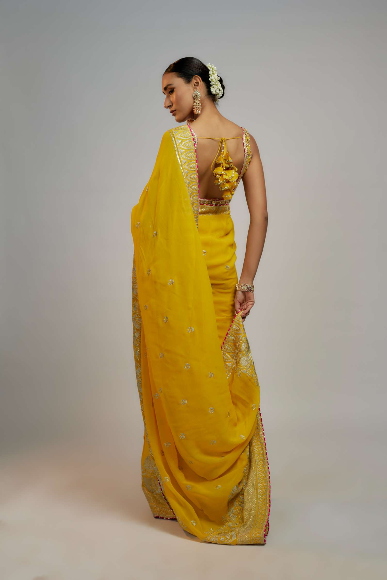 Yellow Golconda Imroz Saree Set- back view