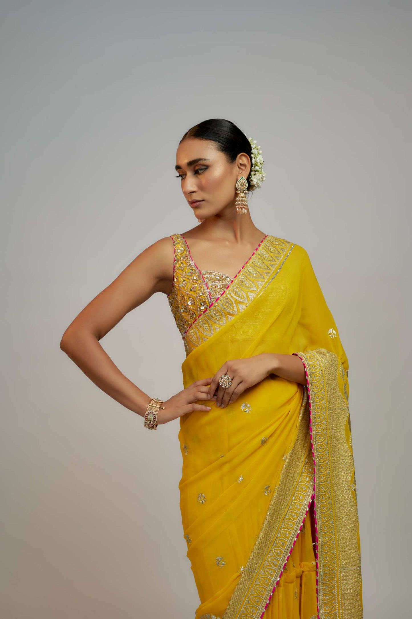 Yellow Golconda Imroz Saree Set- front view