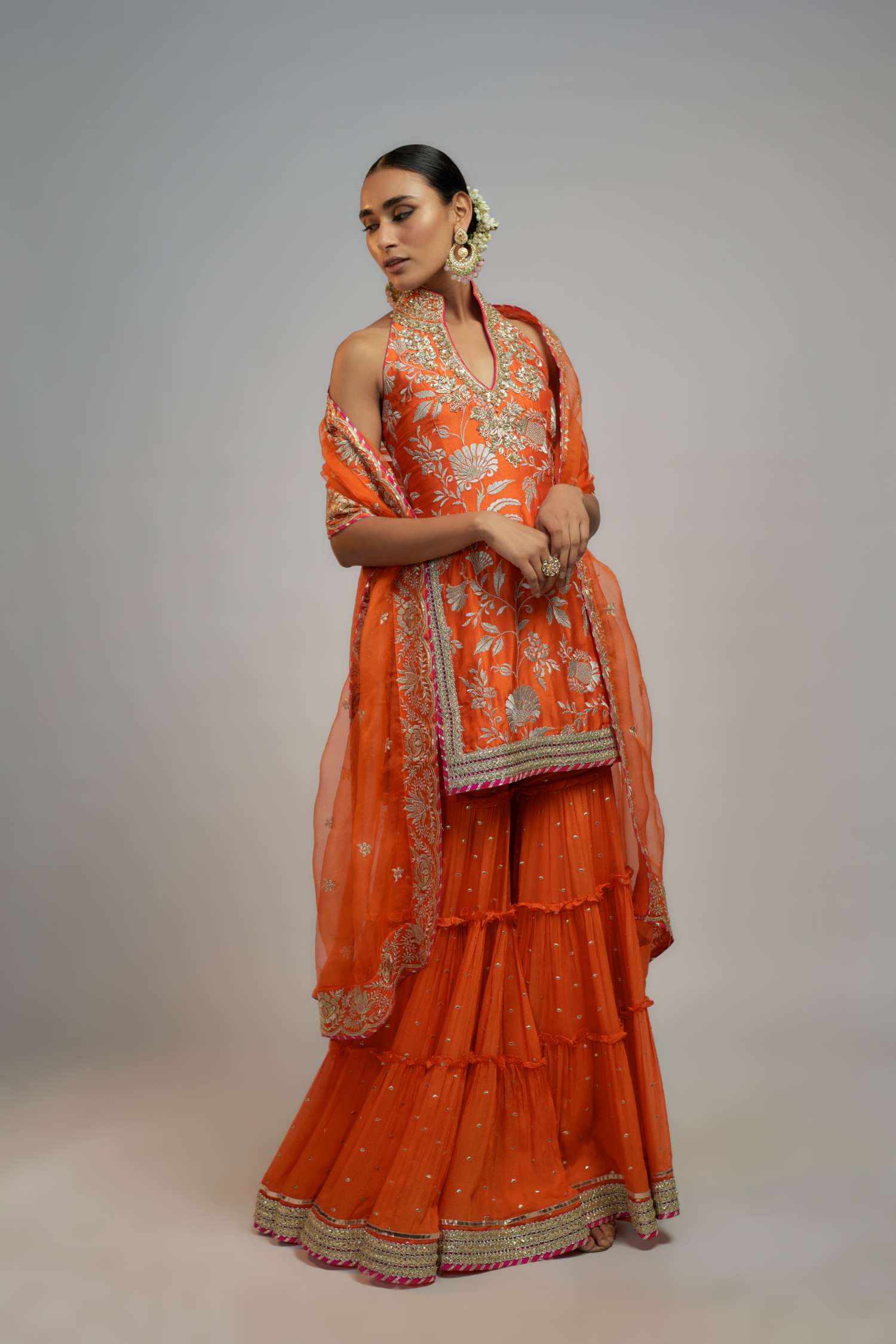 Orange Golconda Sitara set- front view