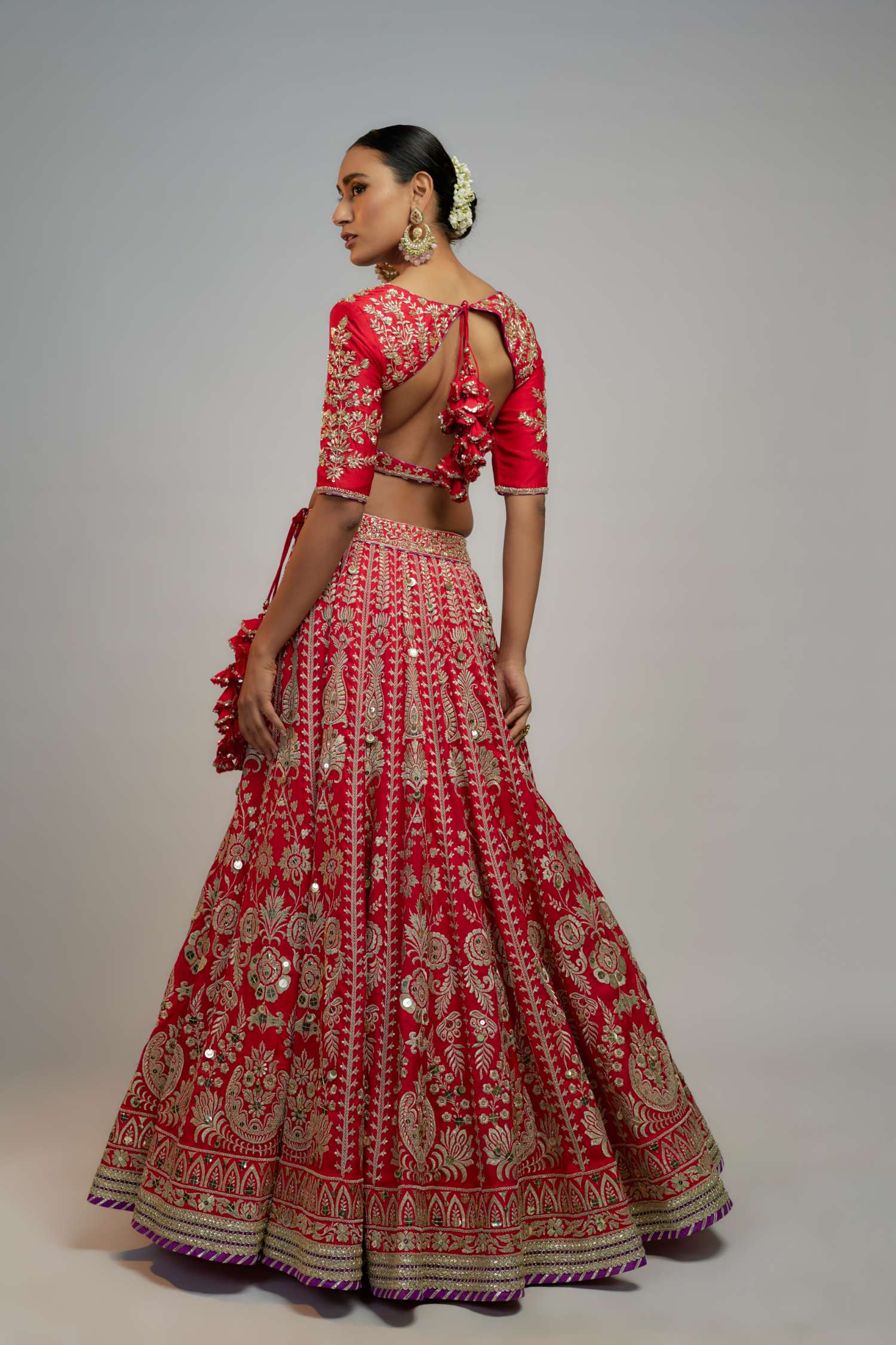 Red Golconda Jasmin lehenga Set- back view