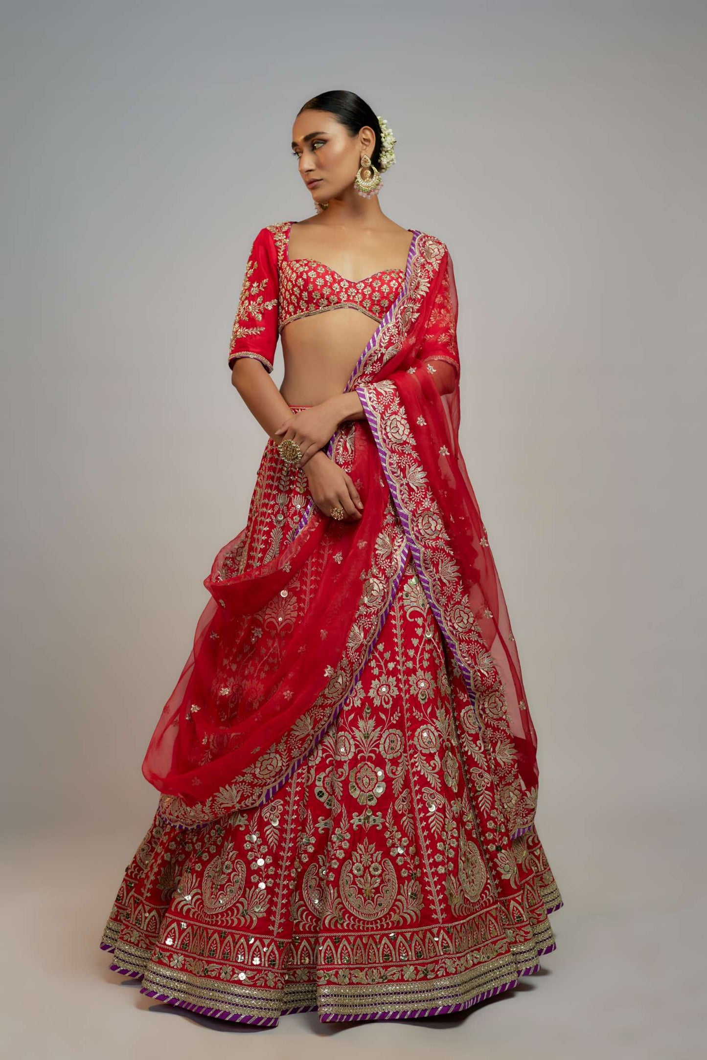 Red Golconda Jasmin lehenga Set- front view