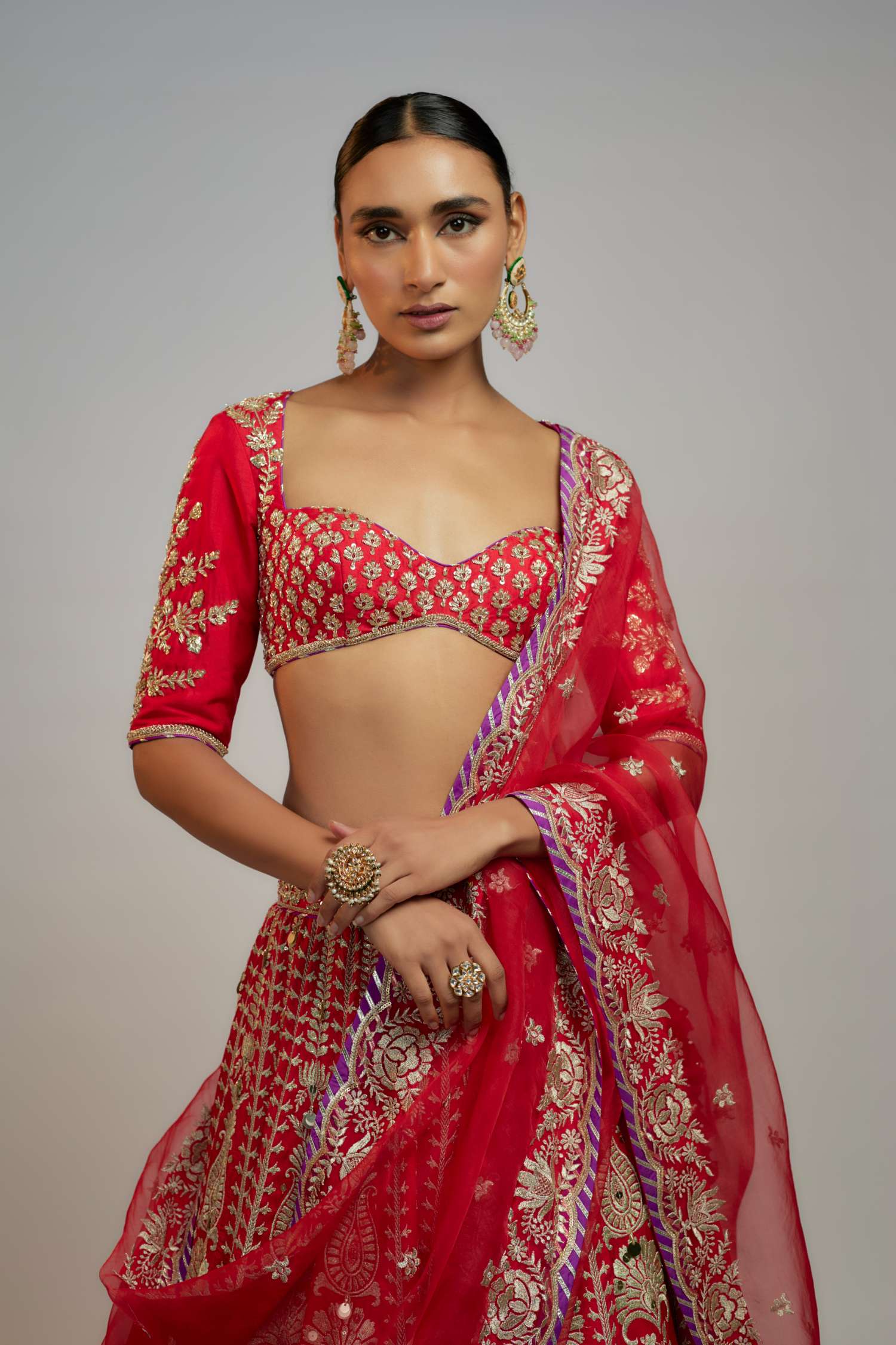 Red Golconda Jasmin lehenga Set- front view