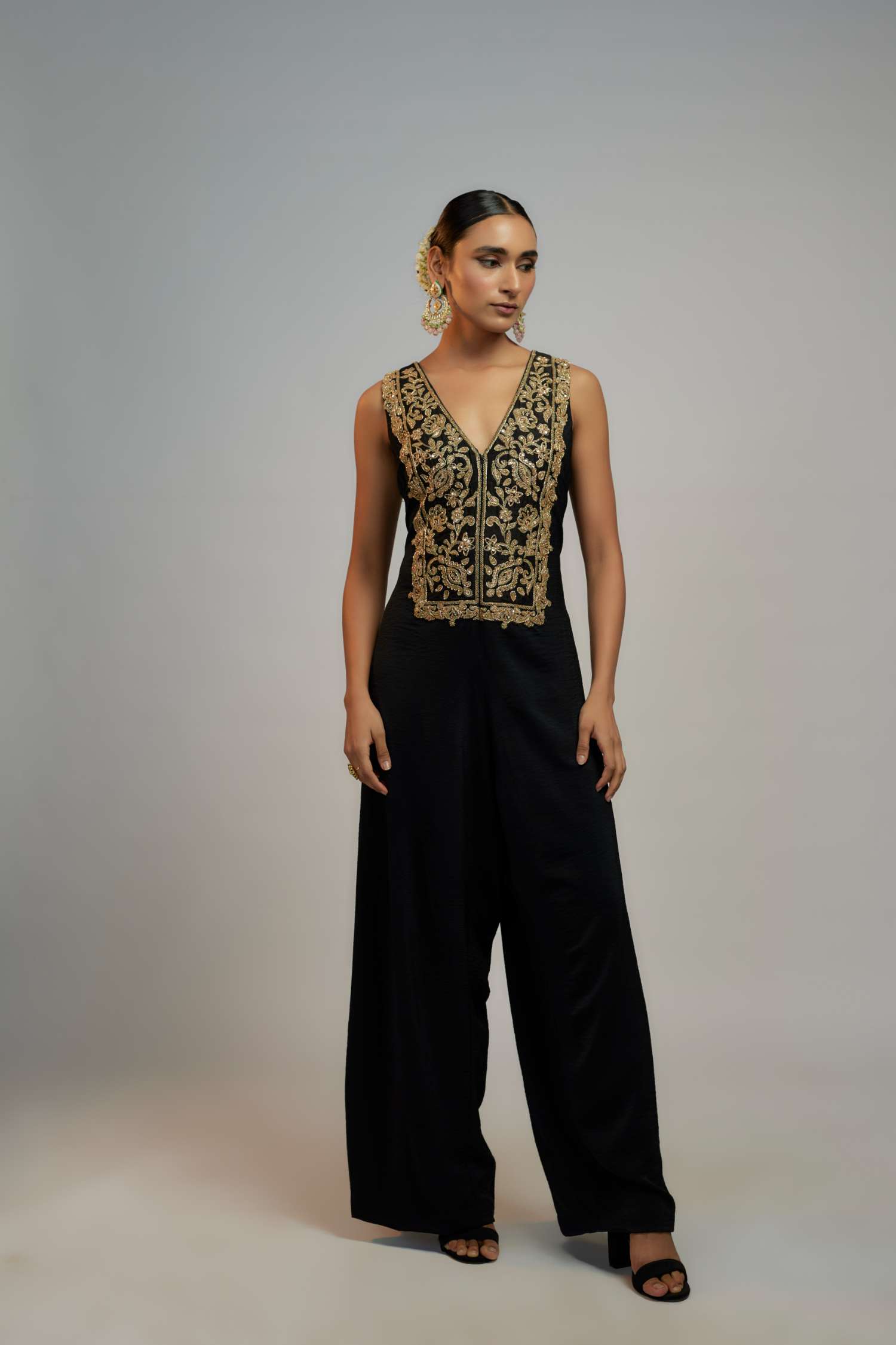 Black Golconda Seher Jumpsuit- front view