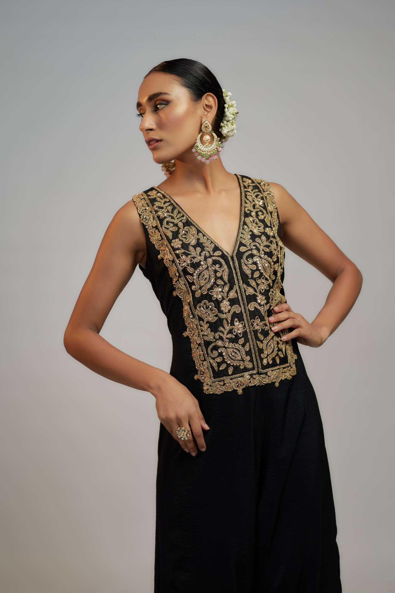 Black Golconda Seher Jumpsuit- front view