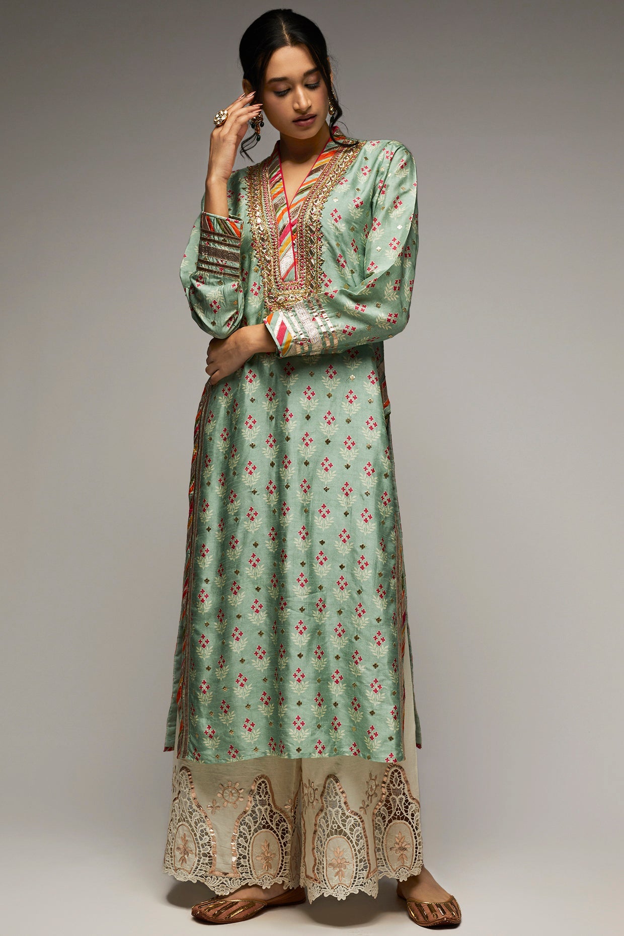 Mint Tilla Long Sleeved Tunic Set | Gopi Vaid