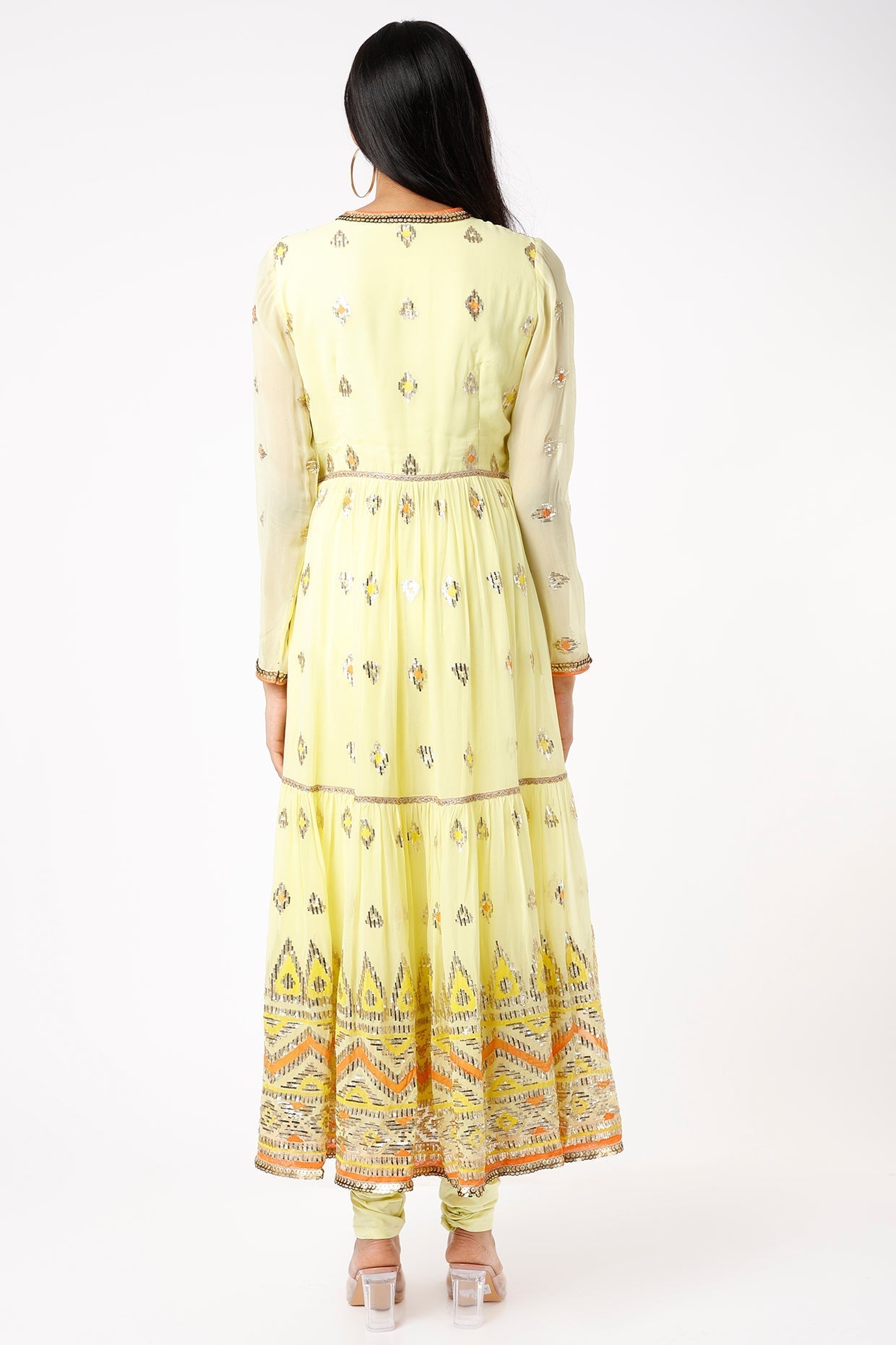 Designer Aziza Yellow Tiered AG set | Gopi Vaid