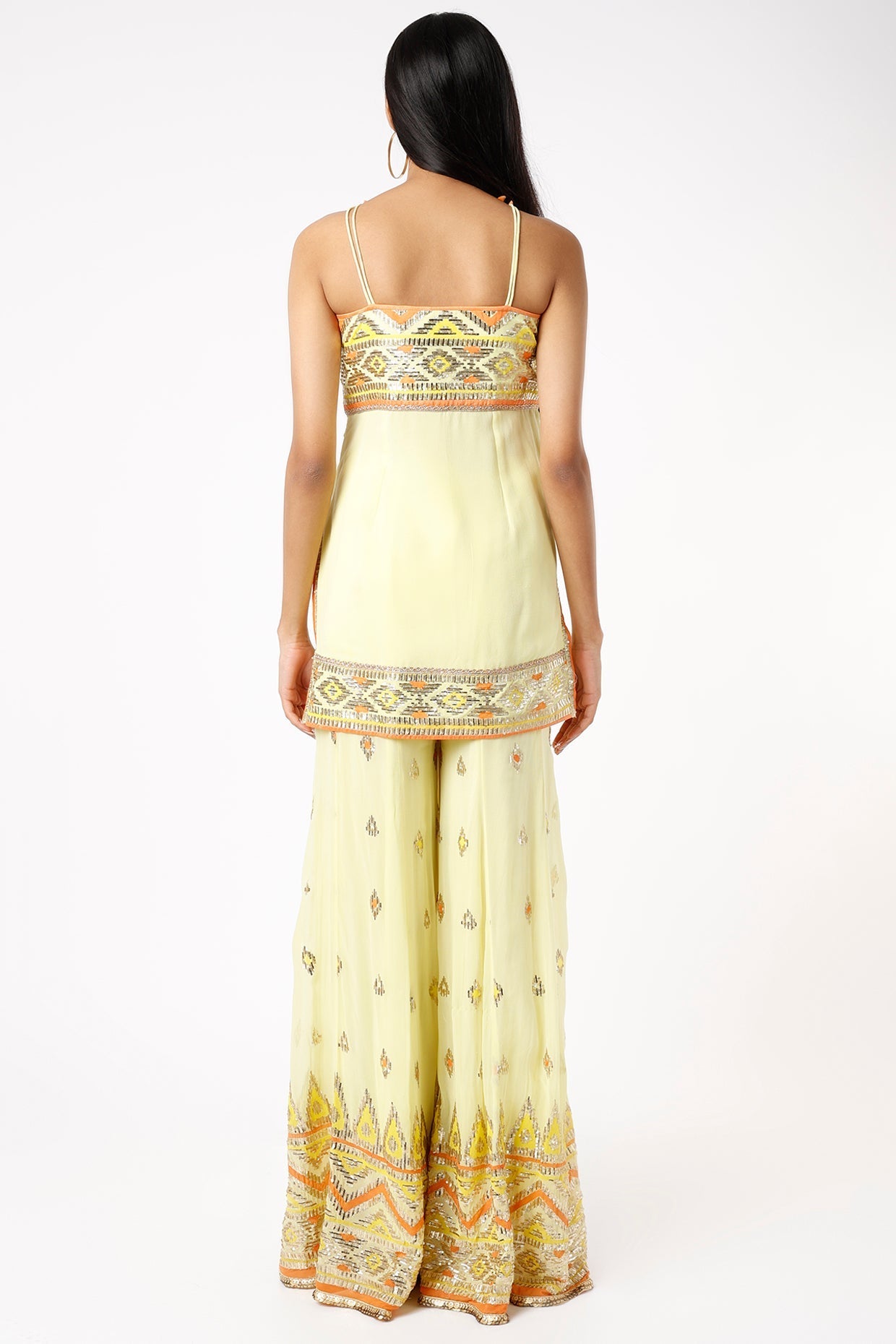 Women's Yellow Asmaa Gathered Sharara set | Gopi Vaid