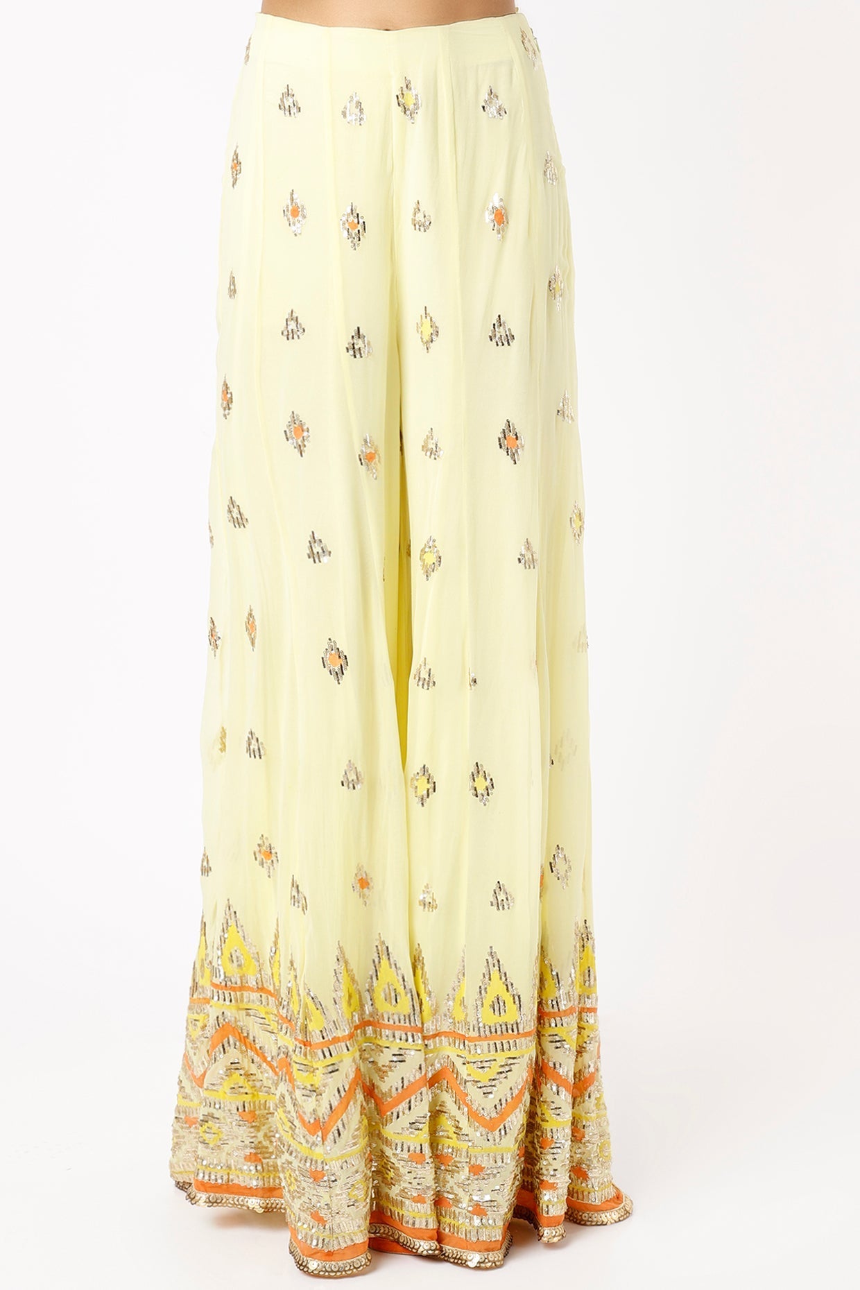 Women's Yellow Asmaa Gathered Sharara set | Gopi Vaid