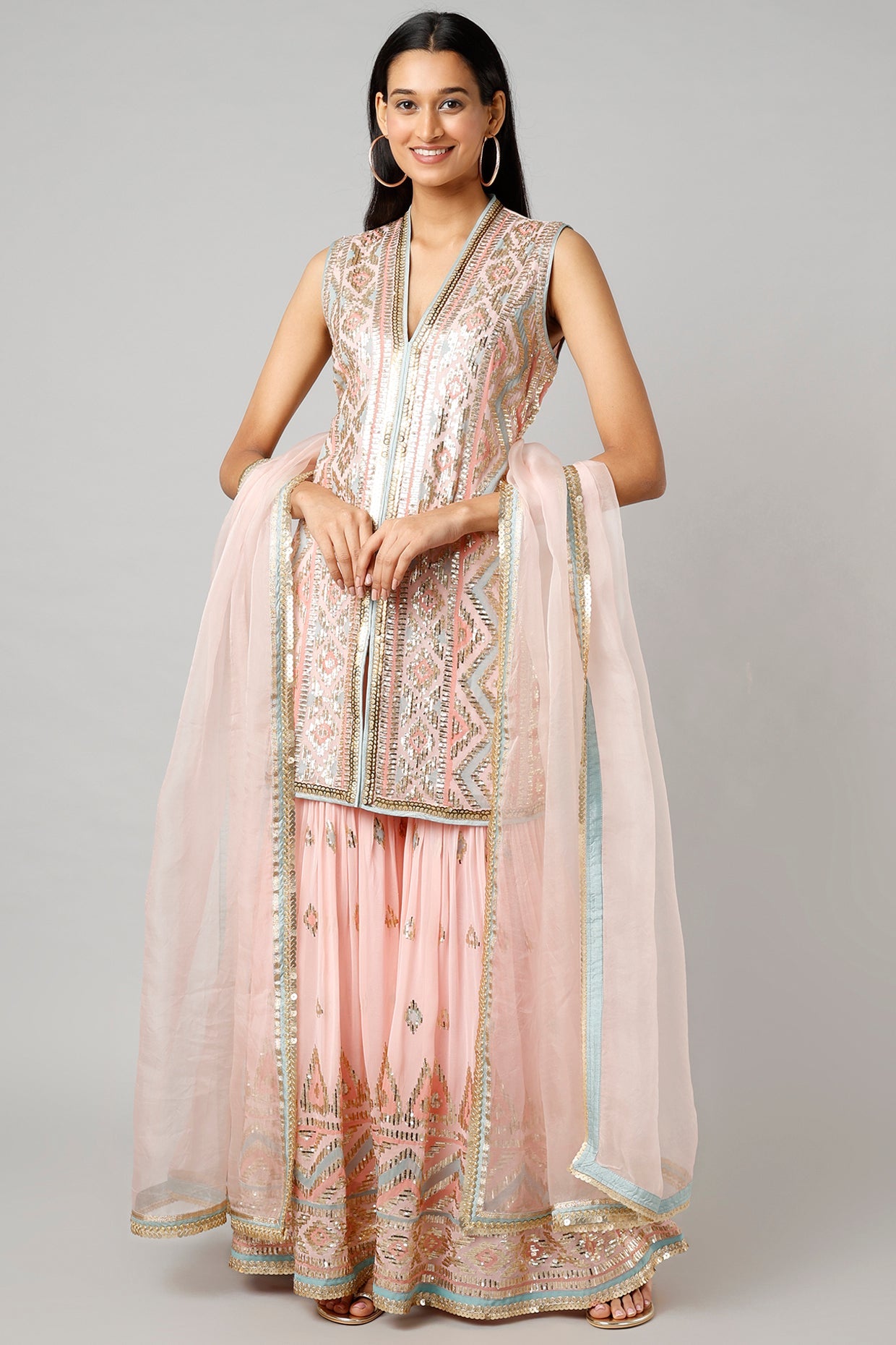 Blush Pink Farah Sleeveless Sharara Set- front view