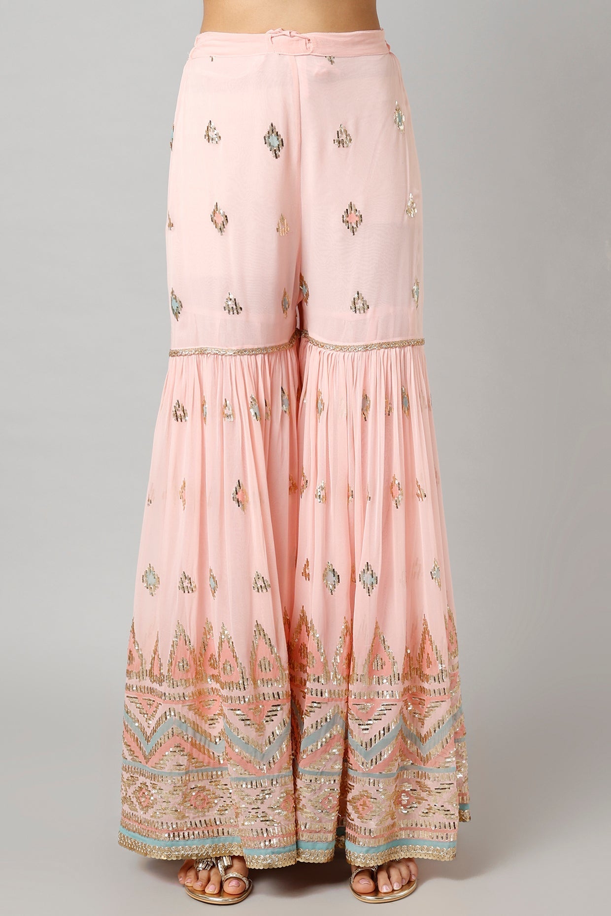 Blush Pink Farah Sleeveless Sharara Set- close view