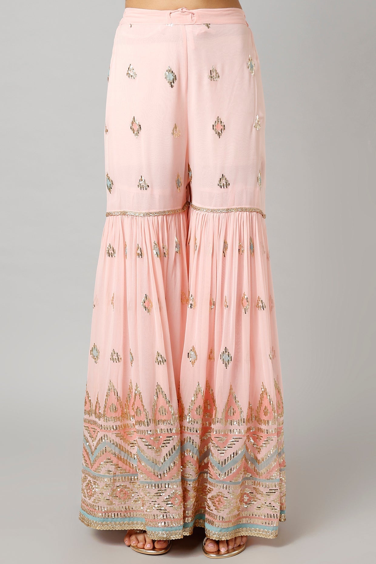 Women's Blush Pink Asmaa Gathered Sharara set | Gopi Vaid