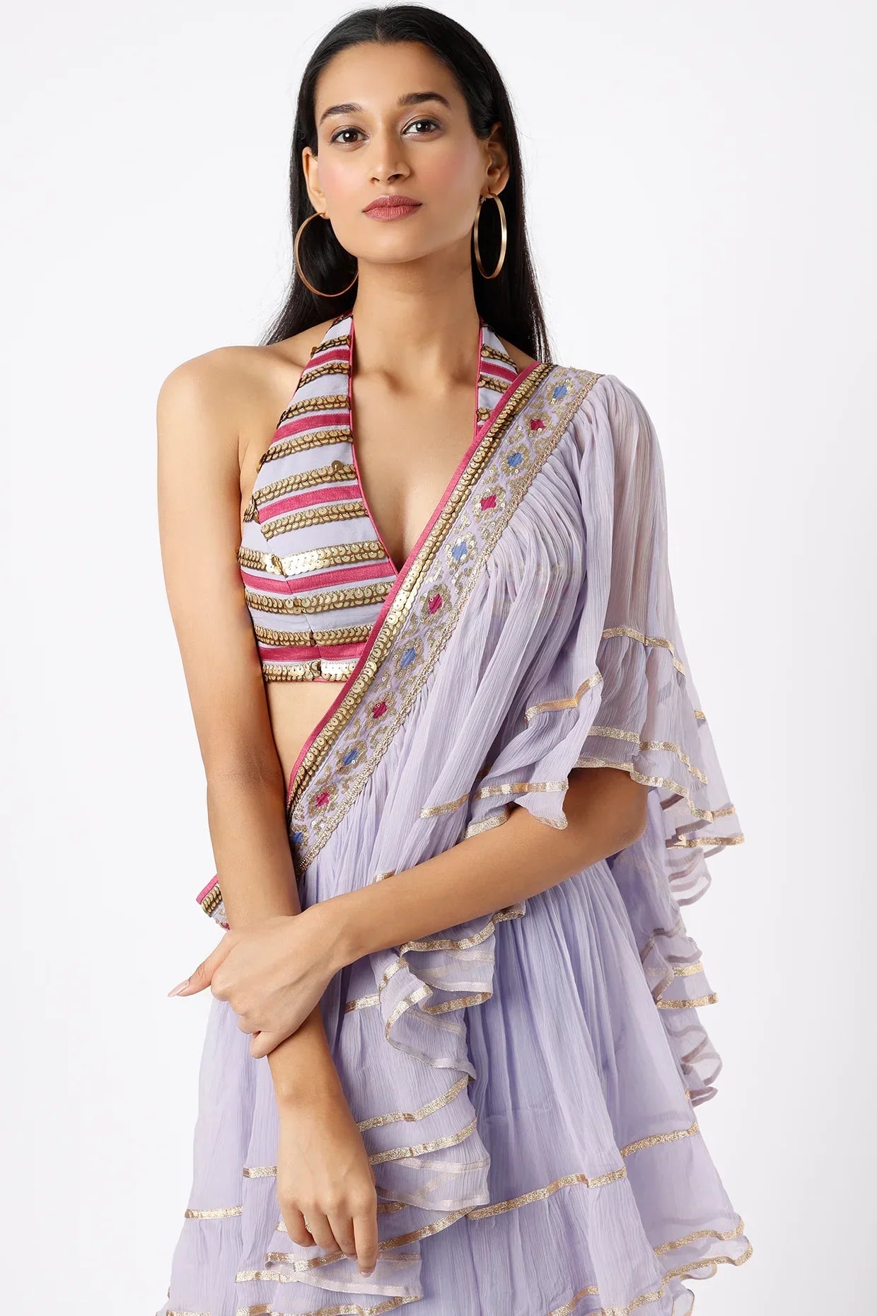 Idris frill Saree Set- front view