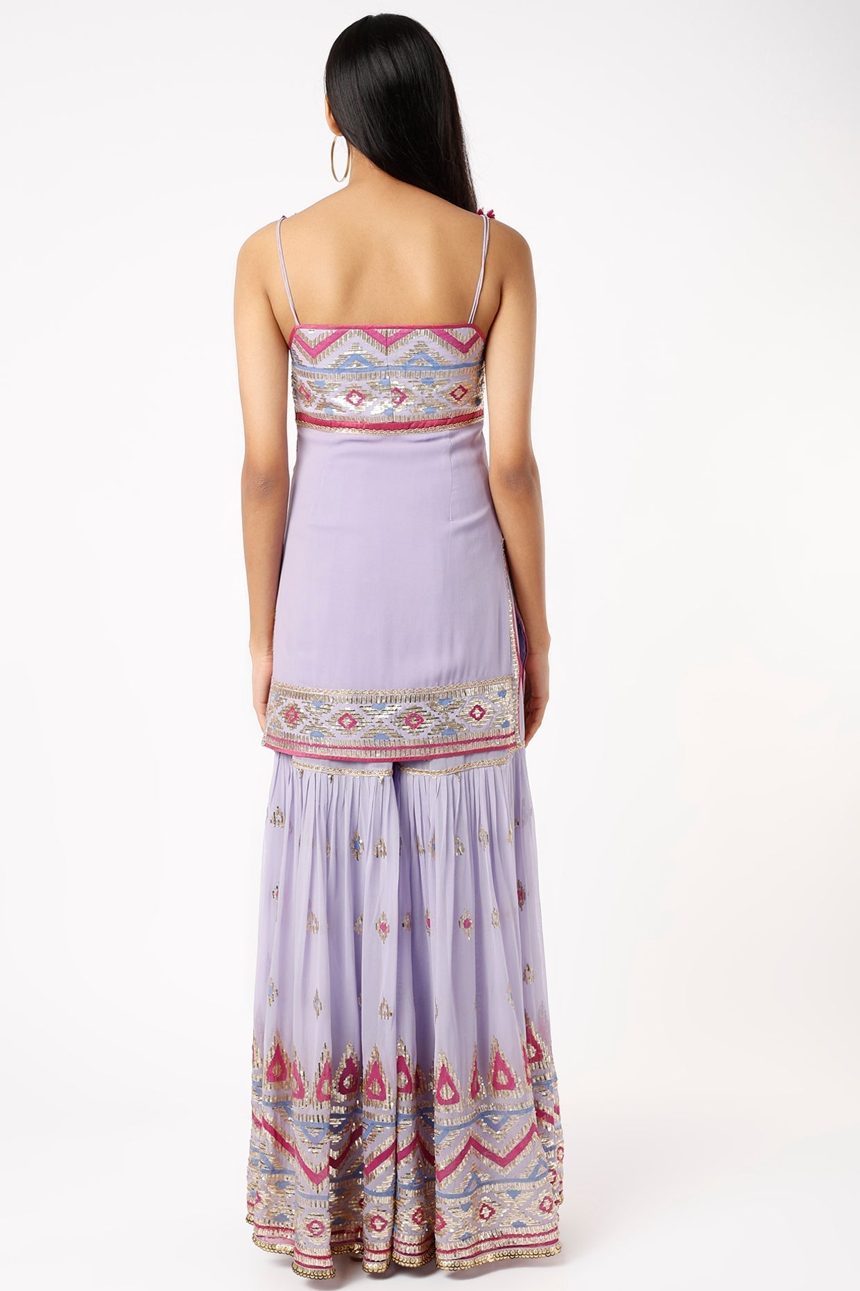 Purple Asmaa Gathered Sharara set | Gopi Vaid Backview