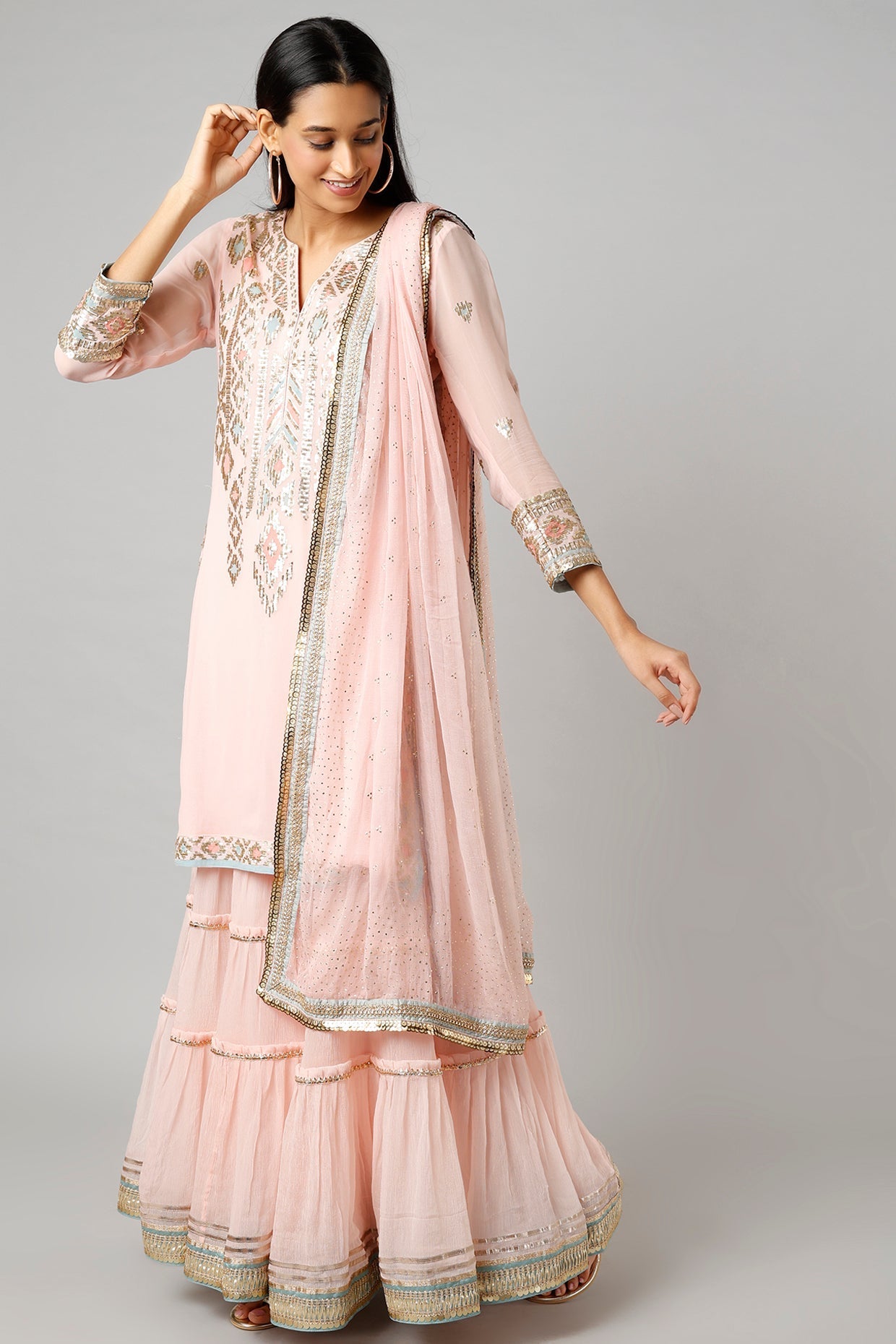 Rabia long kurta with plain sharara