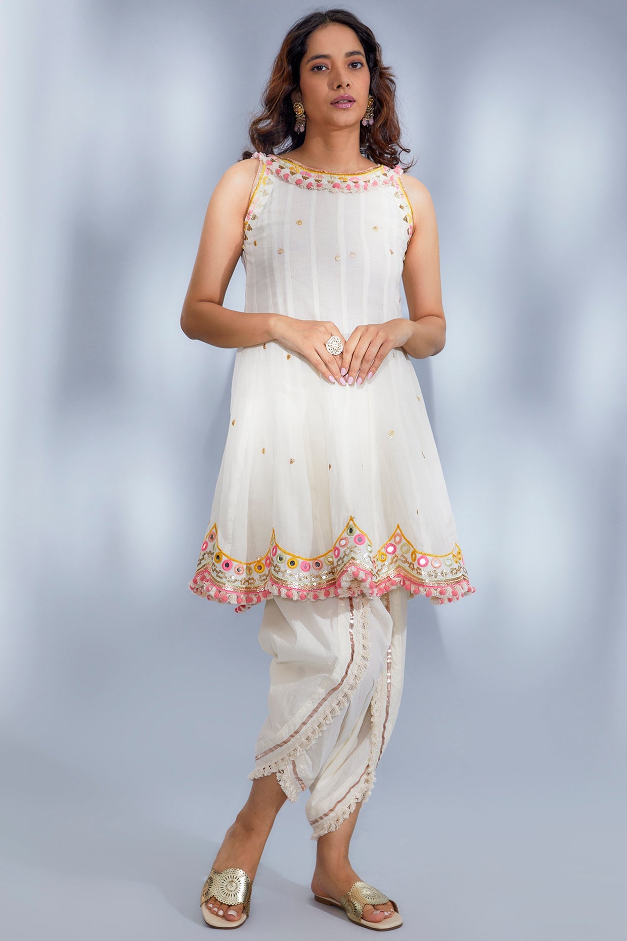 Ivory Composition Aisha Dhoti Set/ front view