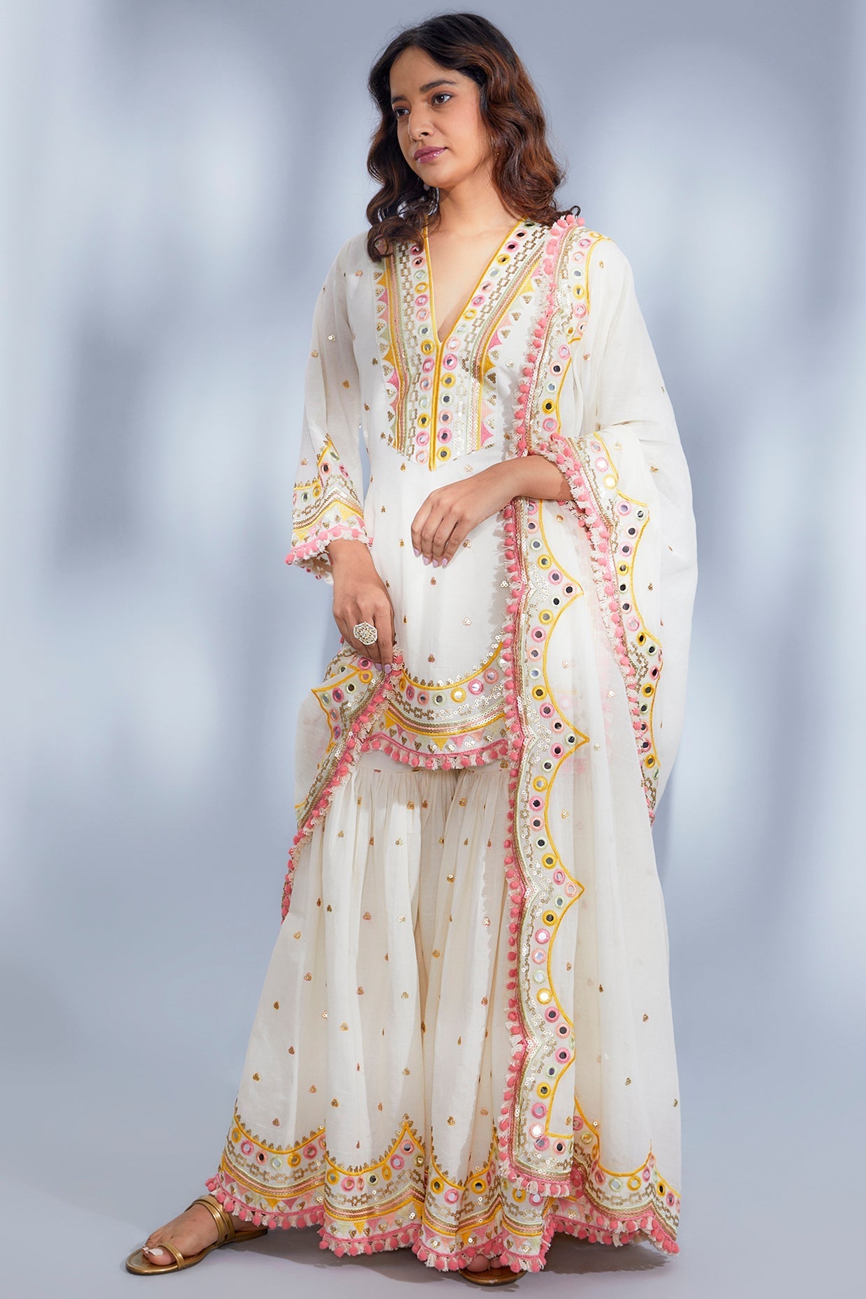 Women's Designer Ivory Bani Sharara Set | Gopi Vaid