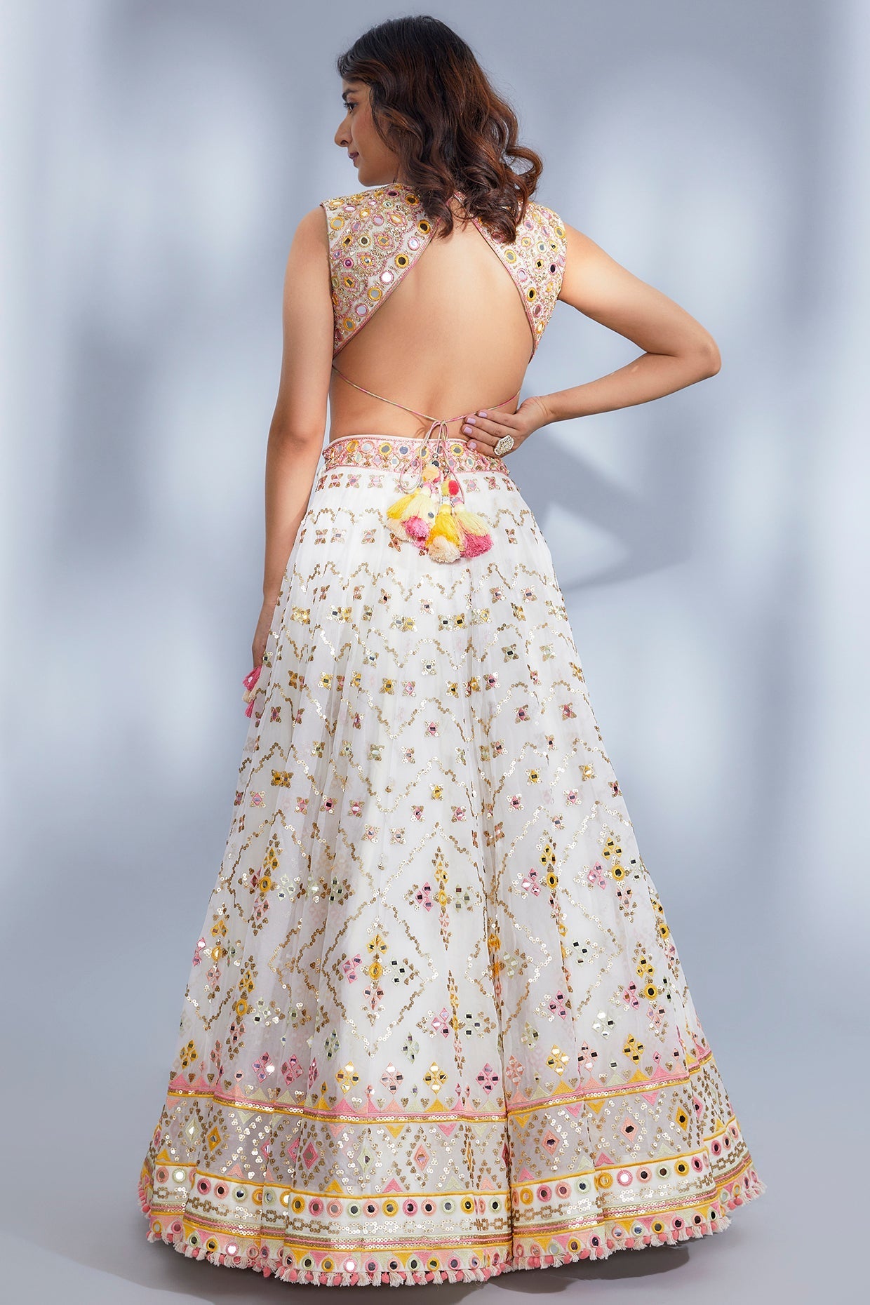 Ivory Maya Lehenga Set- back view