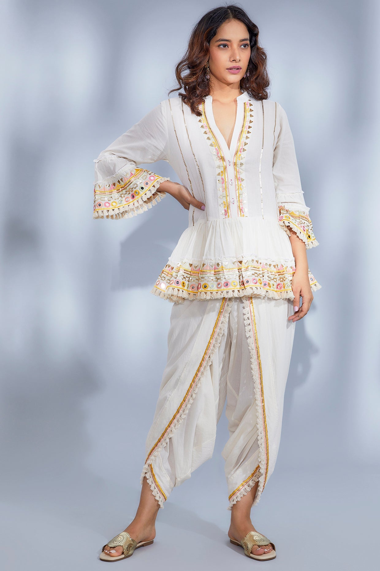 Women's Designer Ivory Yara Dhoti Set