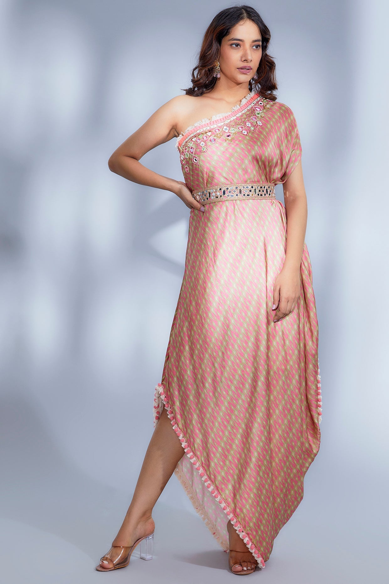 Women's Designer Pink One-Shoulder Zoya Dress | Gopi Vaid