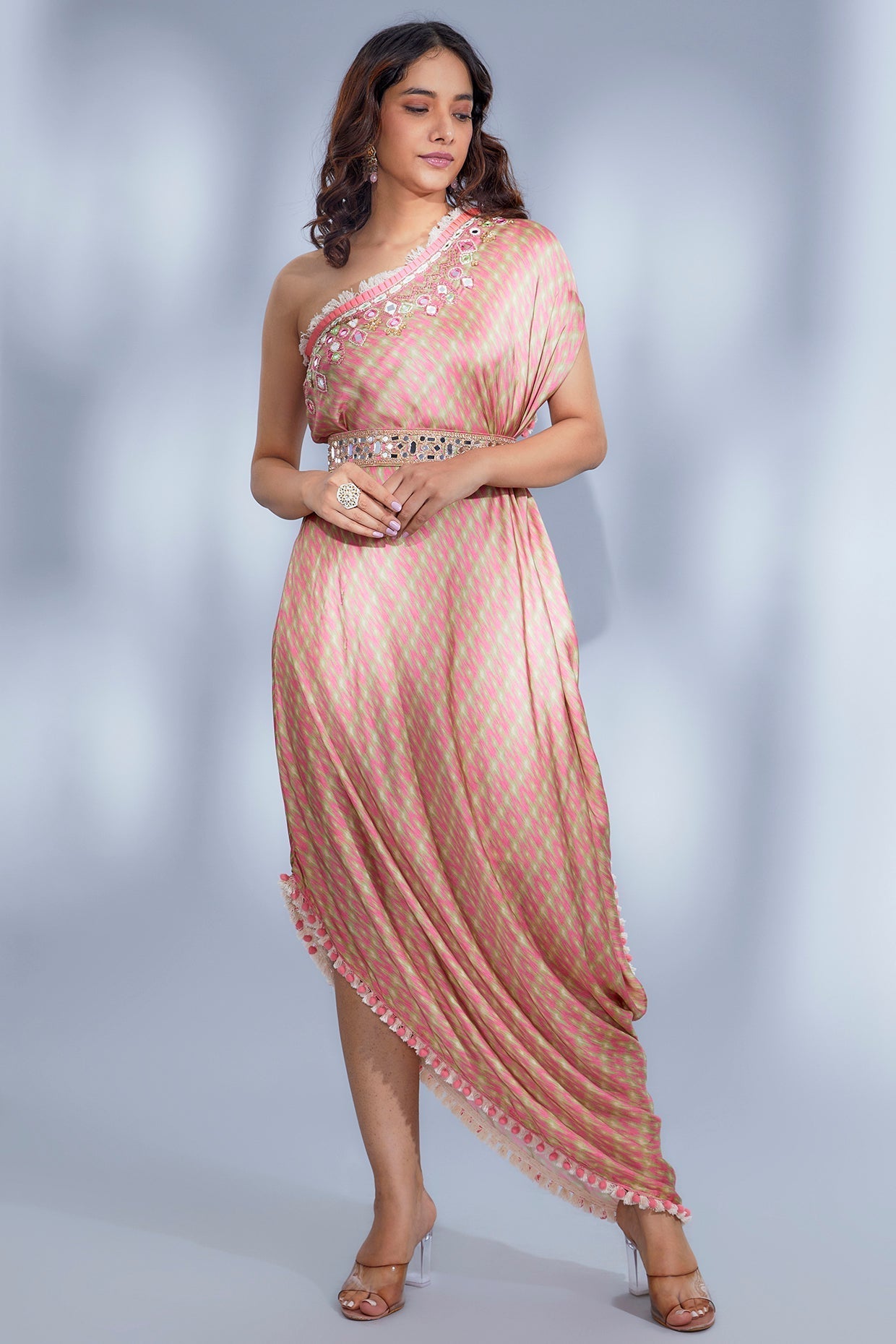 Women's Designer Pink One-Shoulder Zoya Dress | Gopi Vaid