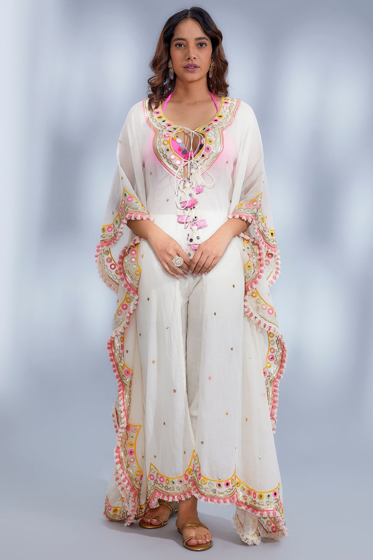 Designer Women's Ivory Anya Scallop Kaftan | Gopi Vaid