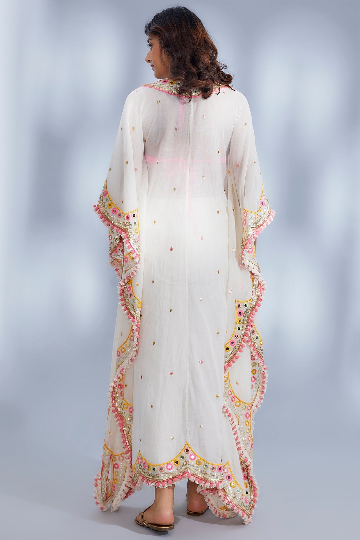 Designer Women's Ivory Anya Scallop Kaftan | Gopi Vaid