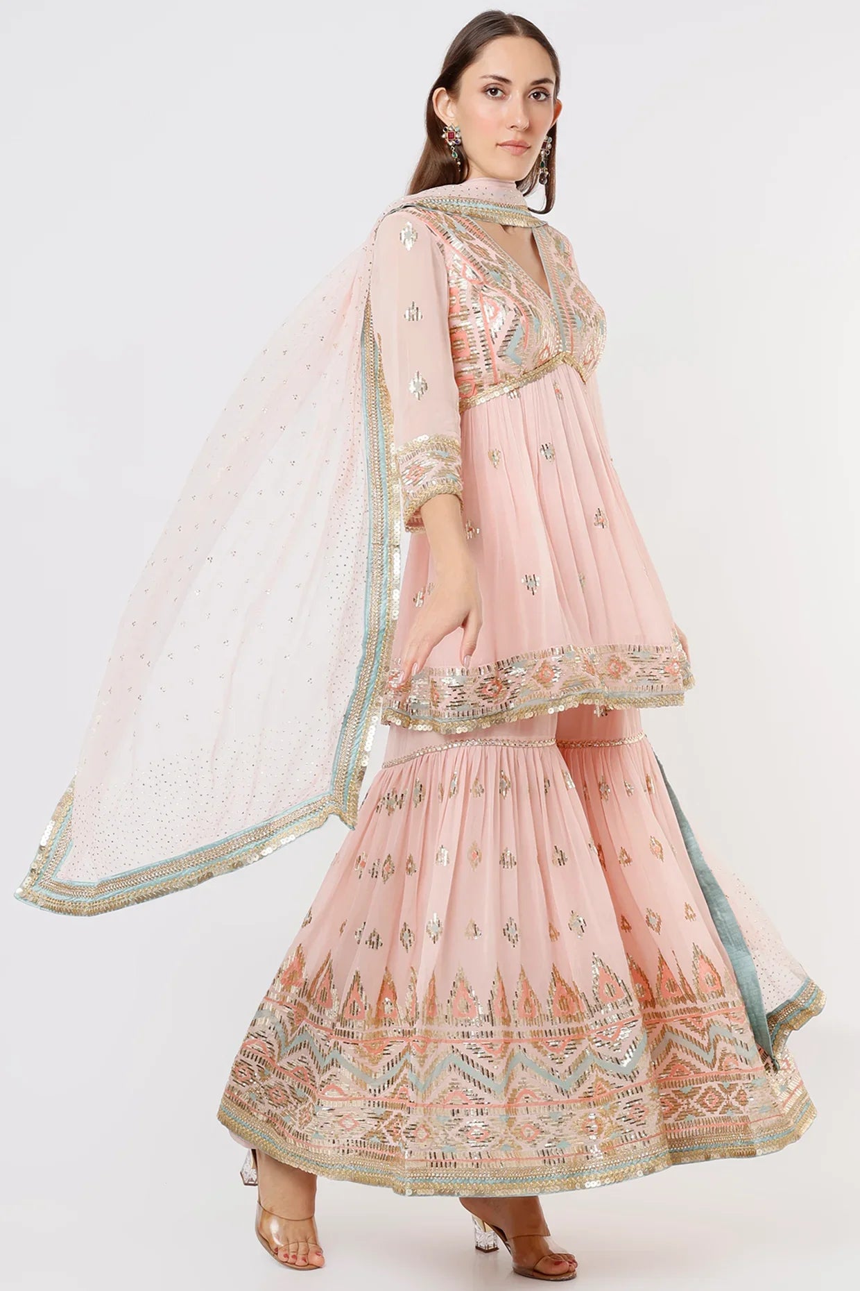 Women's Blush Pink Zohra Embroidered Sharara | Gopi Vaid