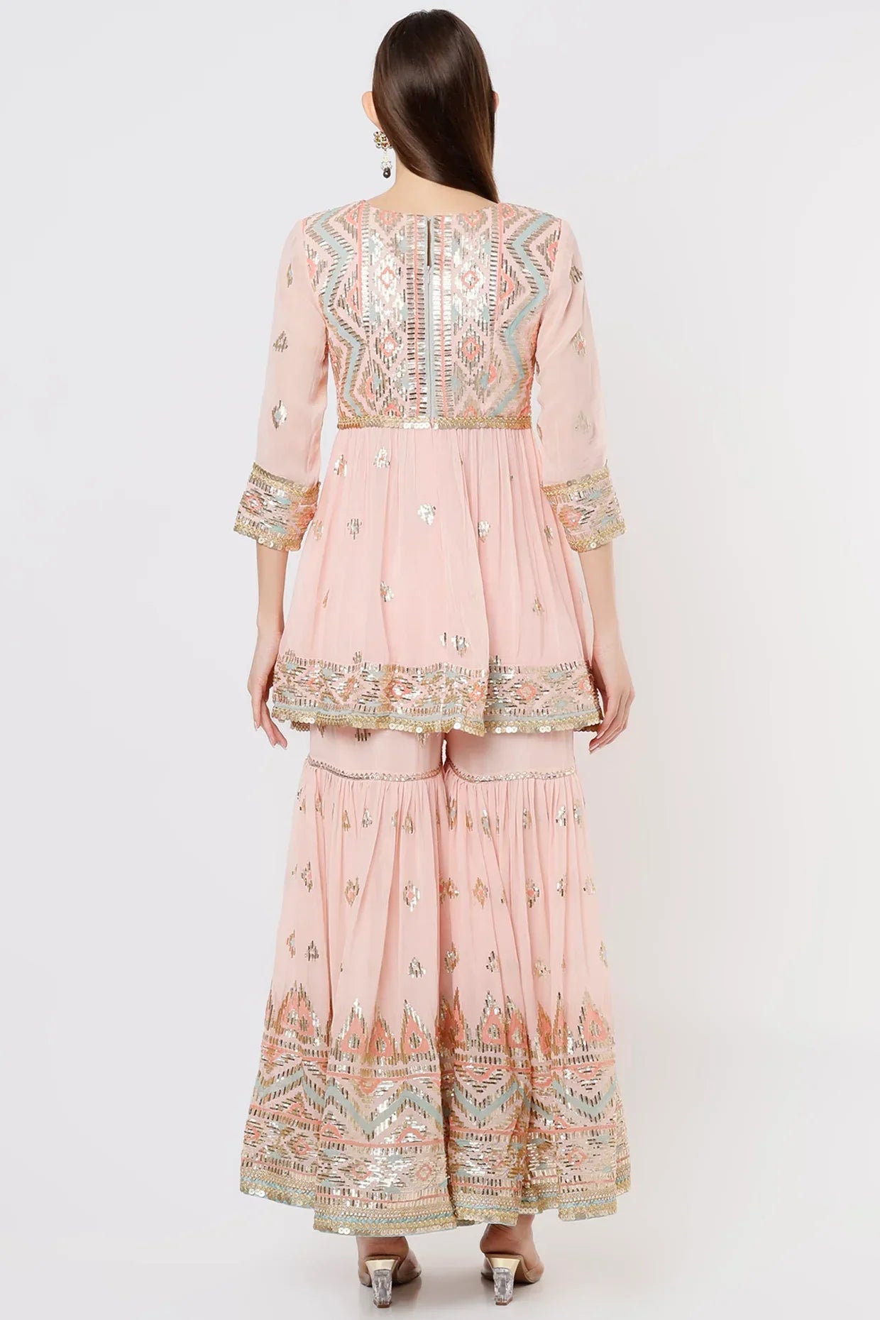 Women's Blush Pink Zohra Embroidered Sharara | Gopi Vaid