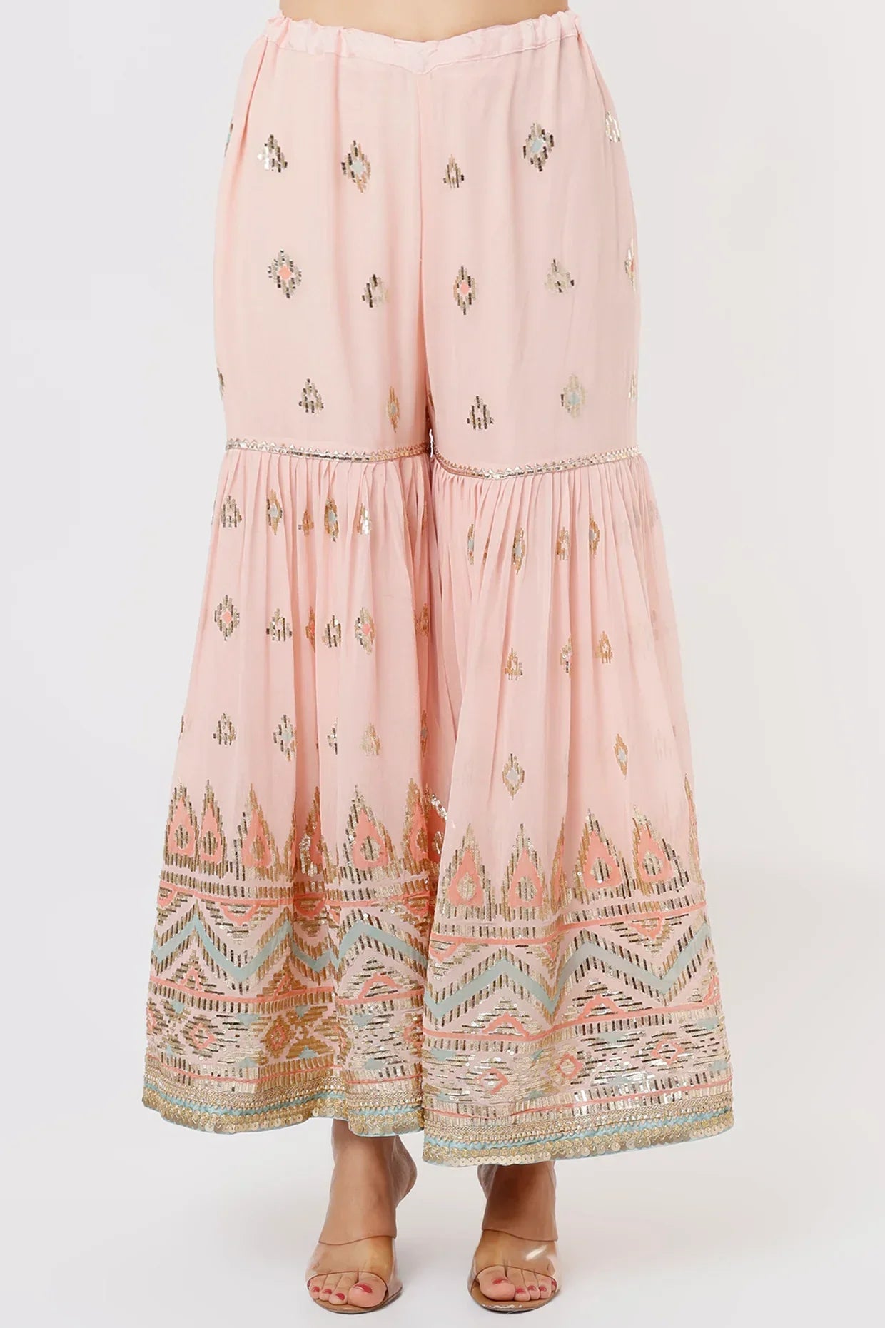 Women's Blush Pink Zohra Embroidered Sharara | Gopi Vaid