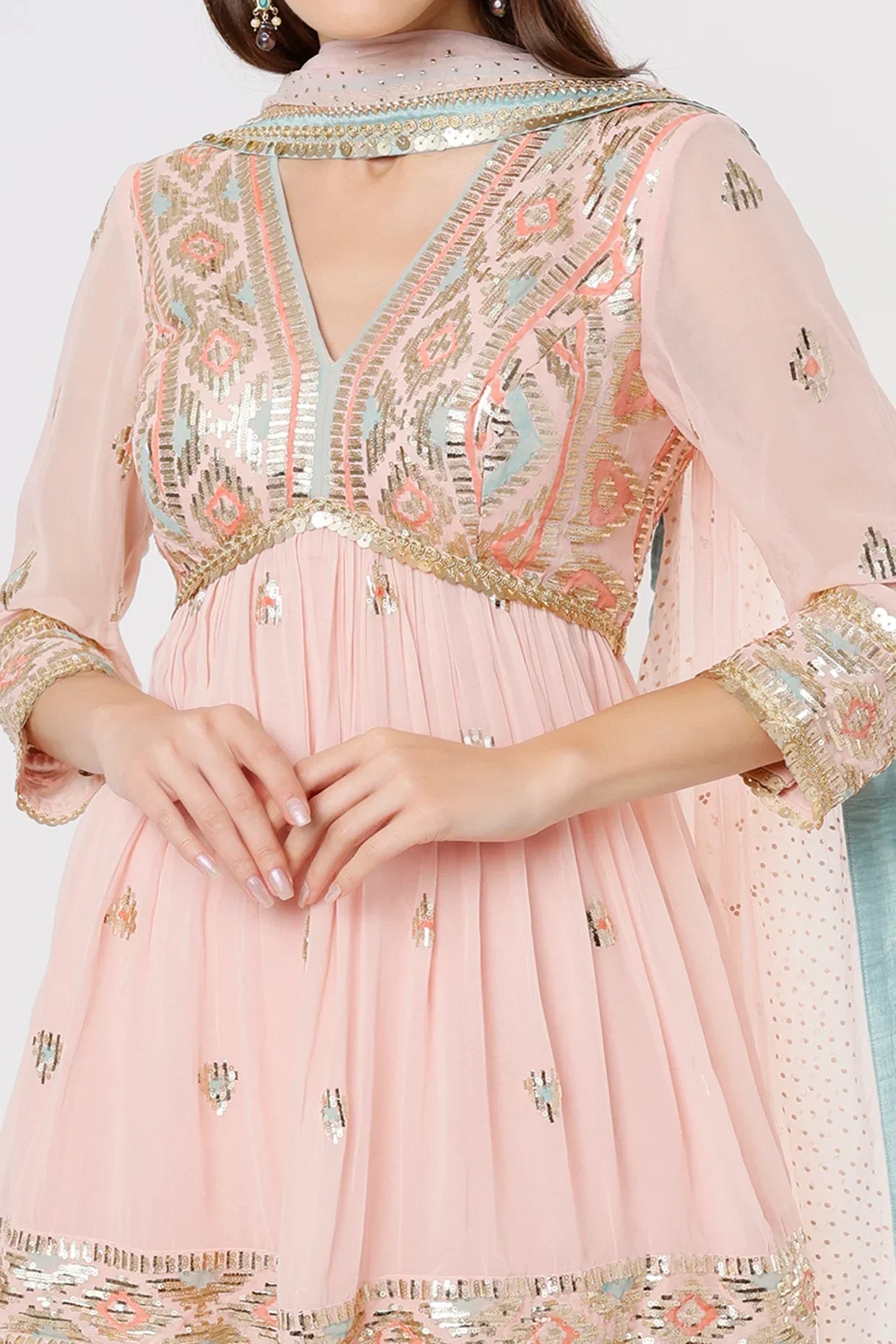 Women's Blush Pink Zohra Embroidered Sharara | Gopi Vaid