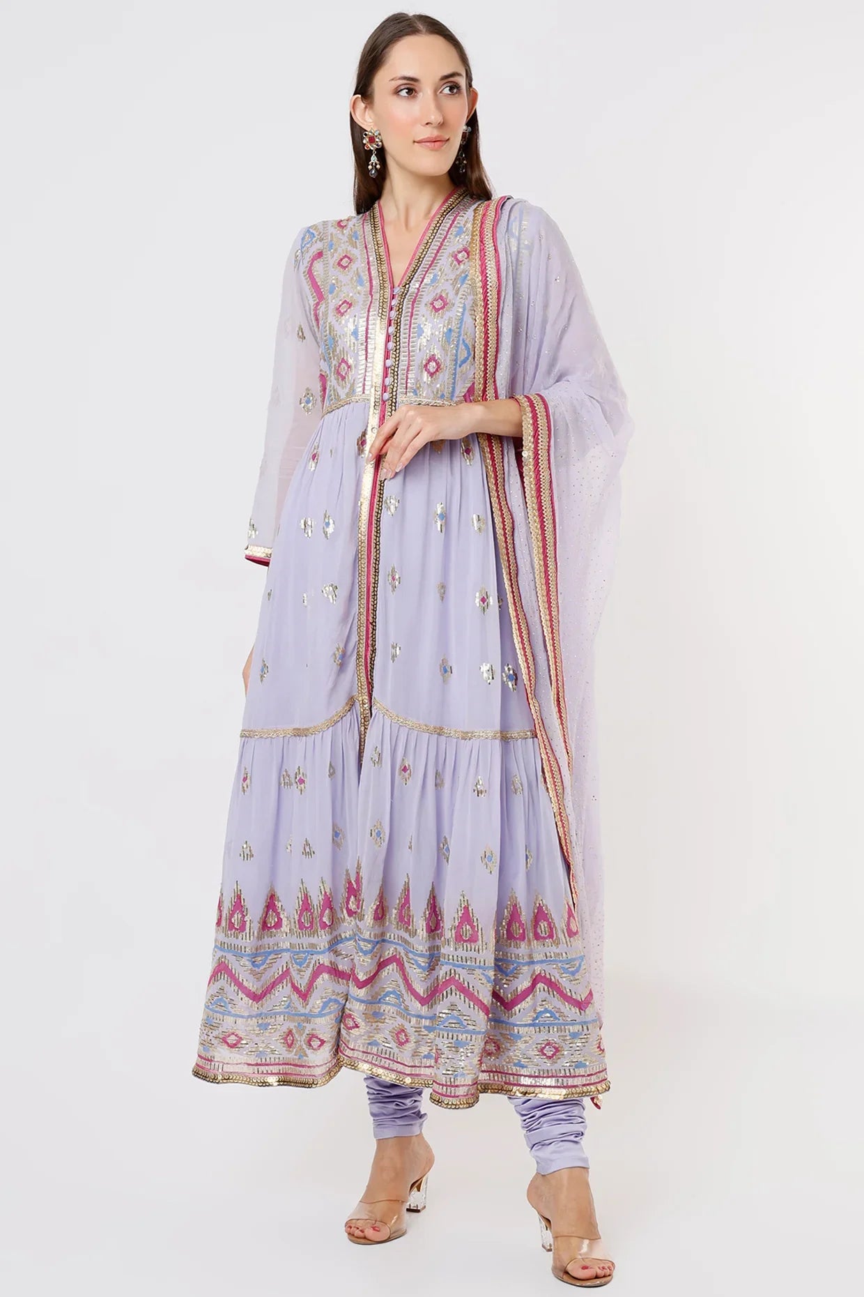 Women's Designer Aziza Purple Tiered AG set | Gopi Vaid