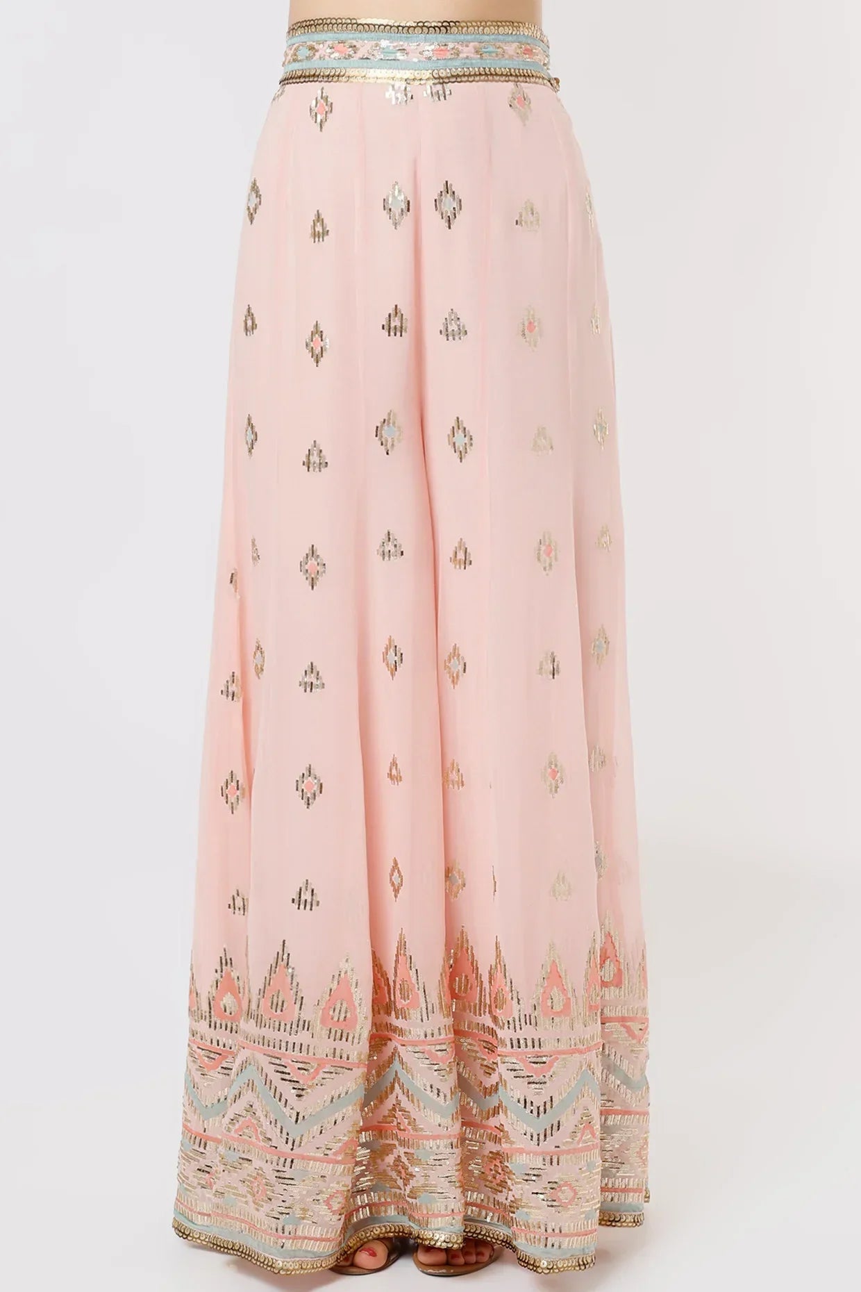 Women's Pink Arzu Embroidered Flared Pant set | Gopi Vaid