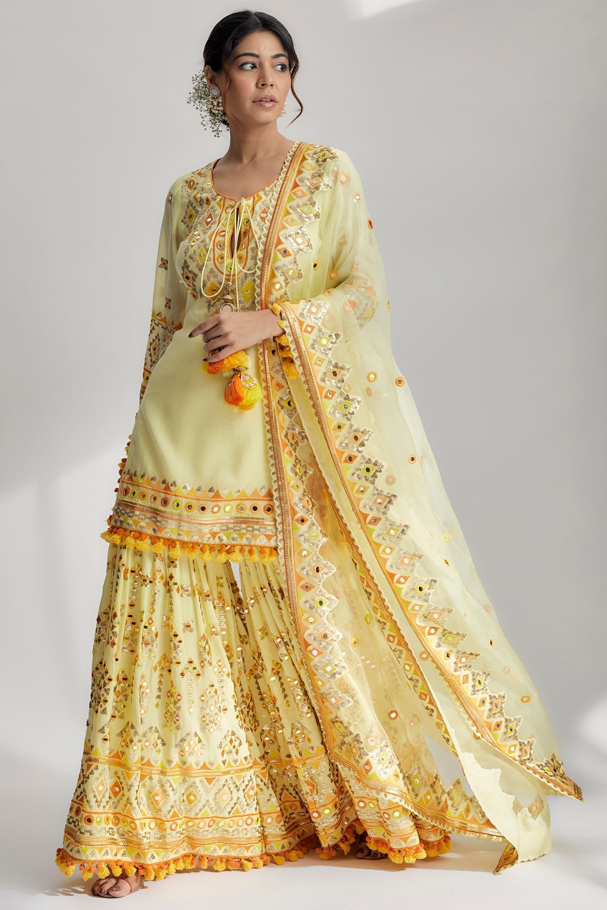 Yellow Friya Short Kurta Sharara Set-front view