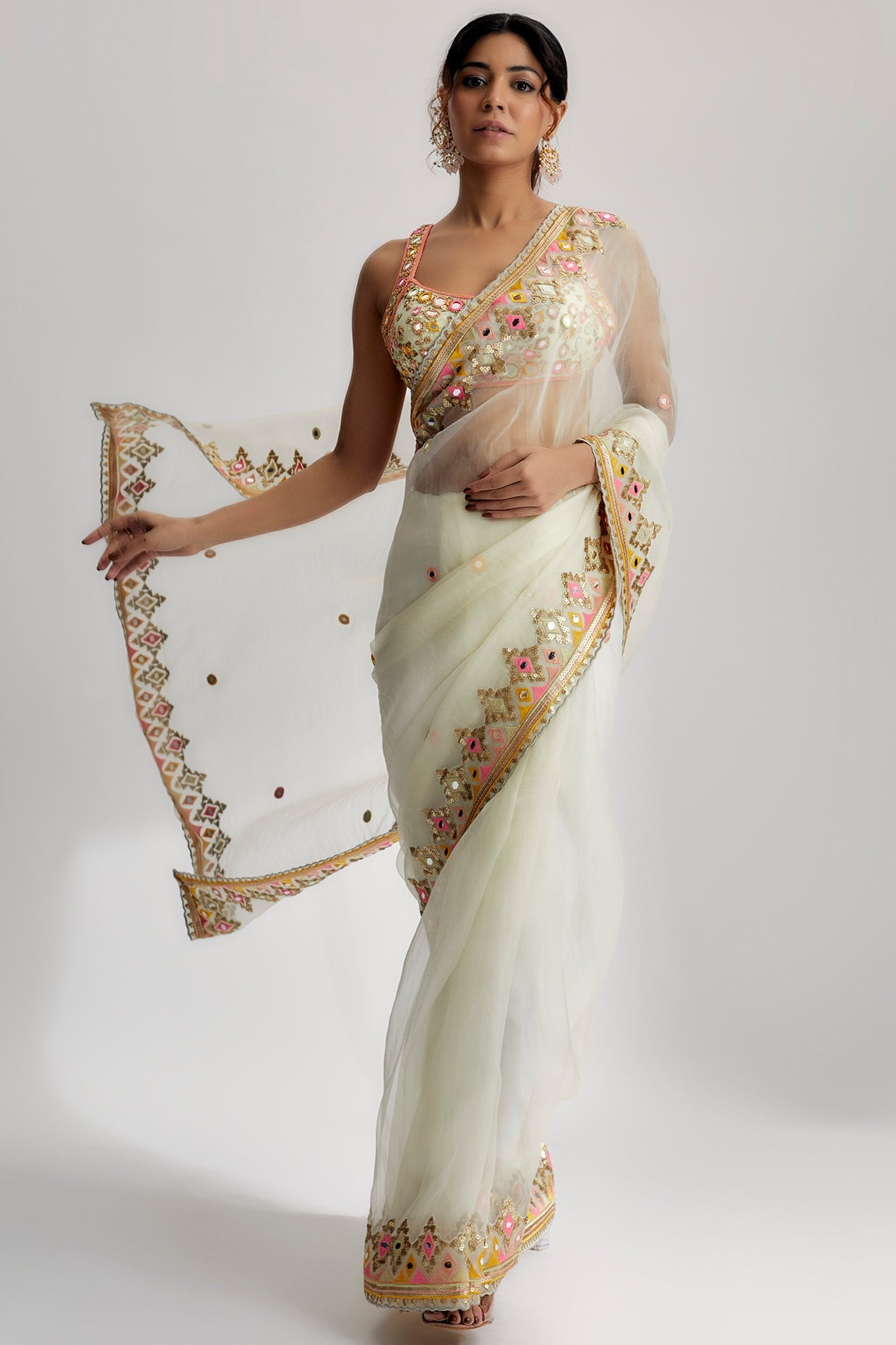 Multi Colour Maahi Saree Set- front view