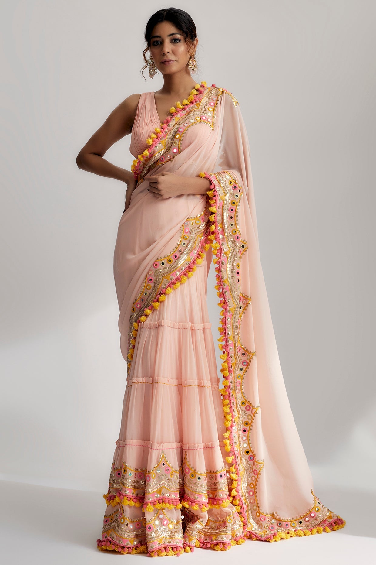 Pink Deehar Saree- front view