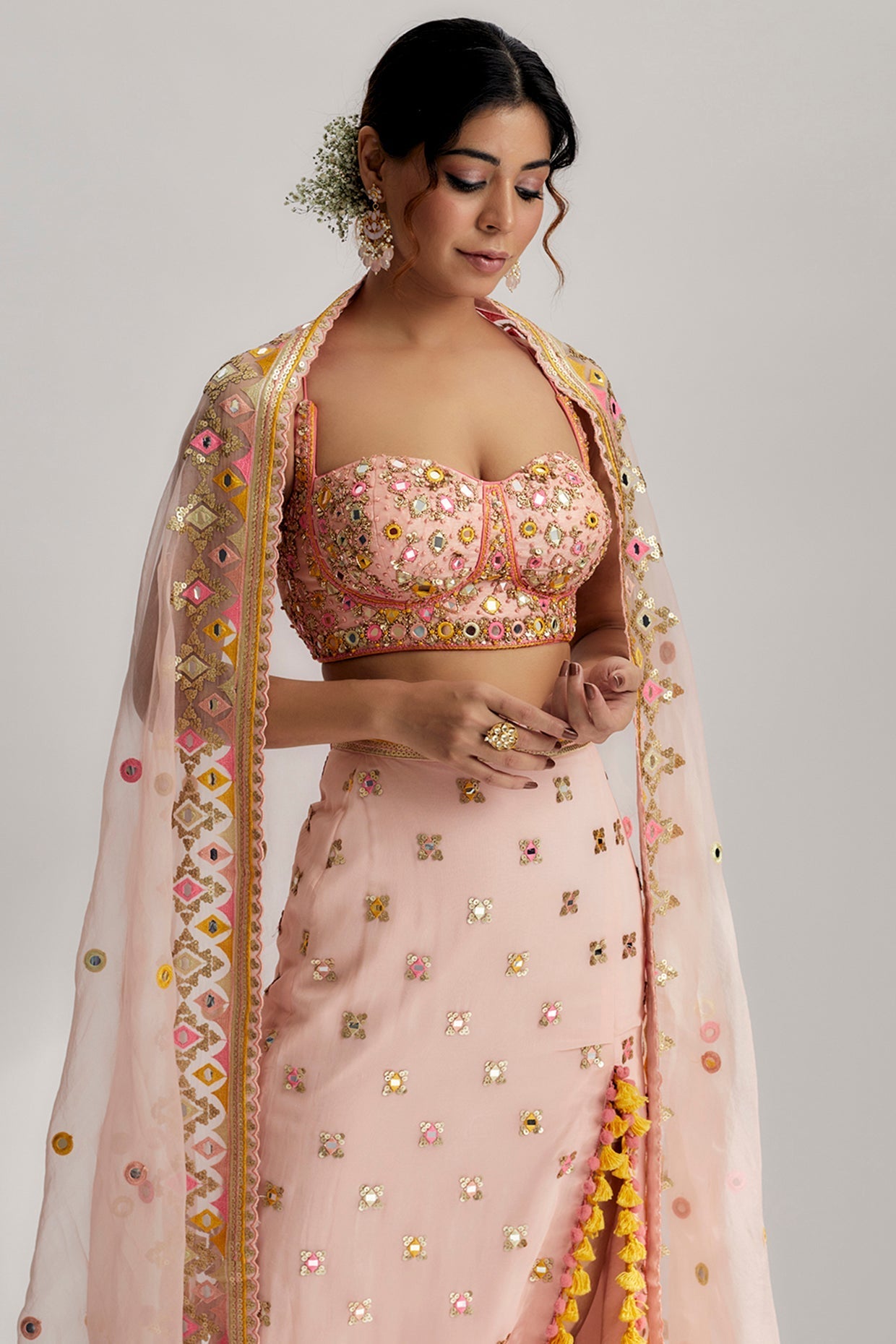 Designer Women's Pink Arari Skirt Set | Gopi Vaid