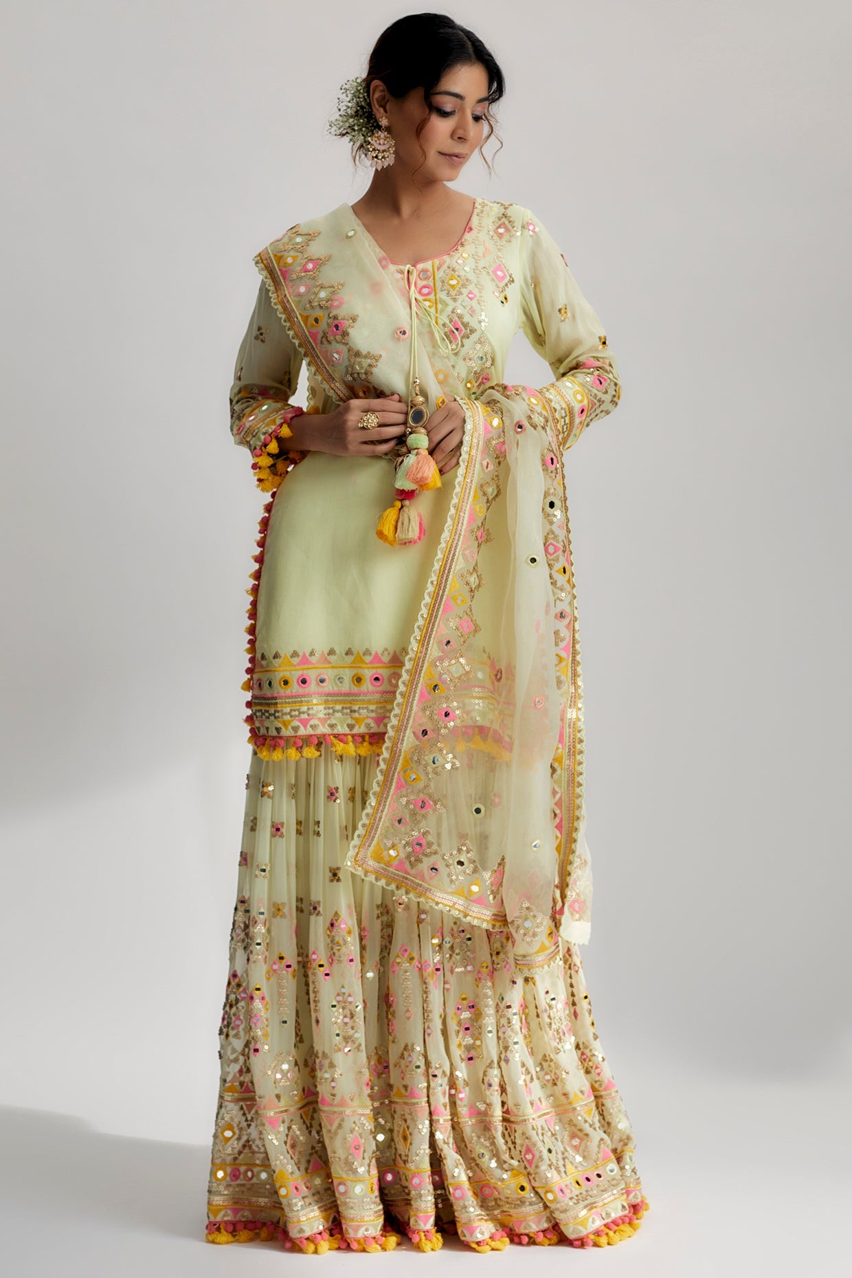 Mint Friya Short Kurta Sharara Set - front view