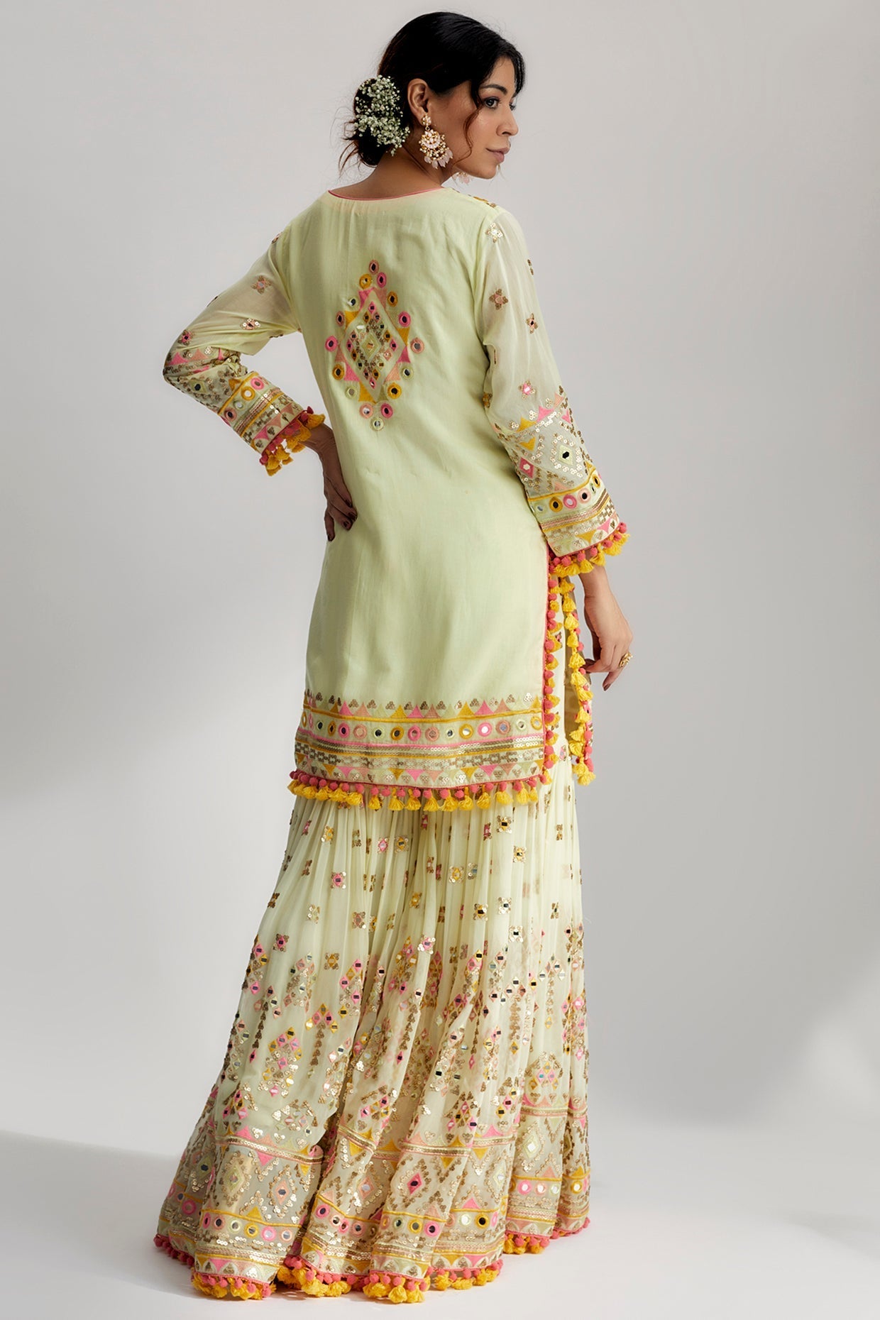 Mint Friya Short Kurta Sharara Set - back view