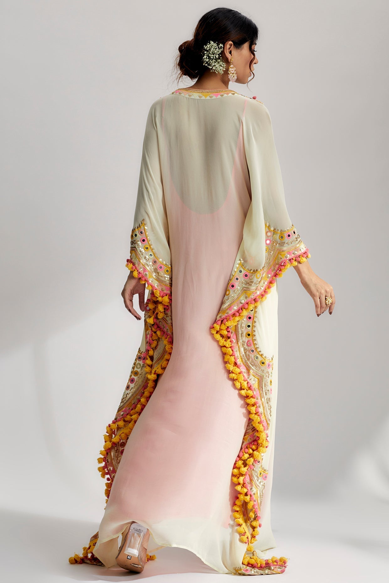 Miraan Mint Scallop Kaftan Set- back view