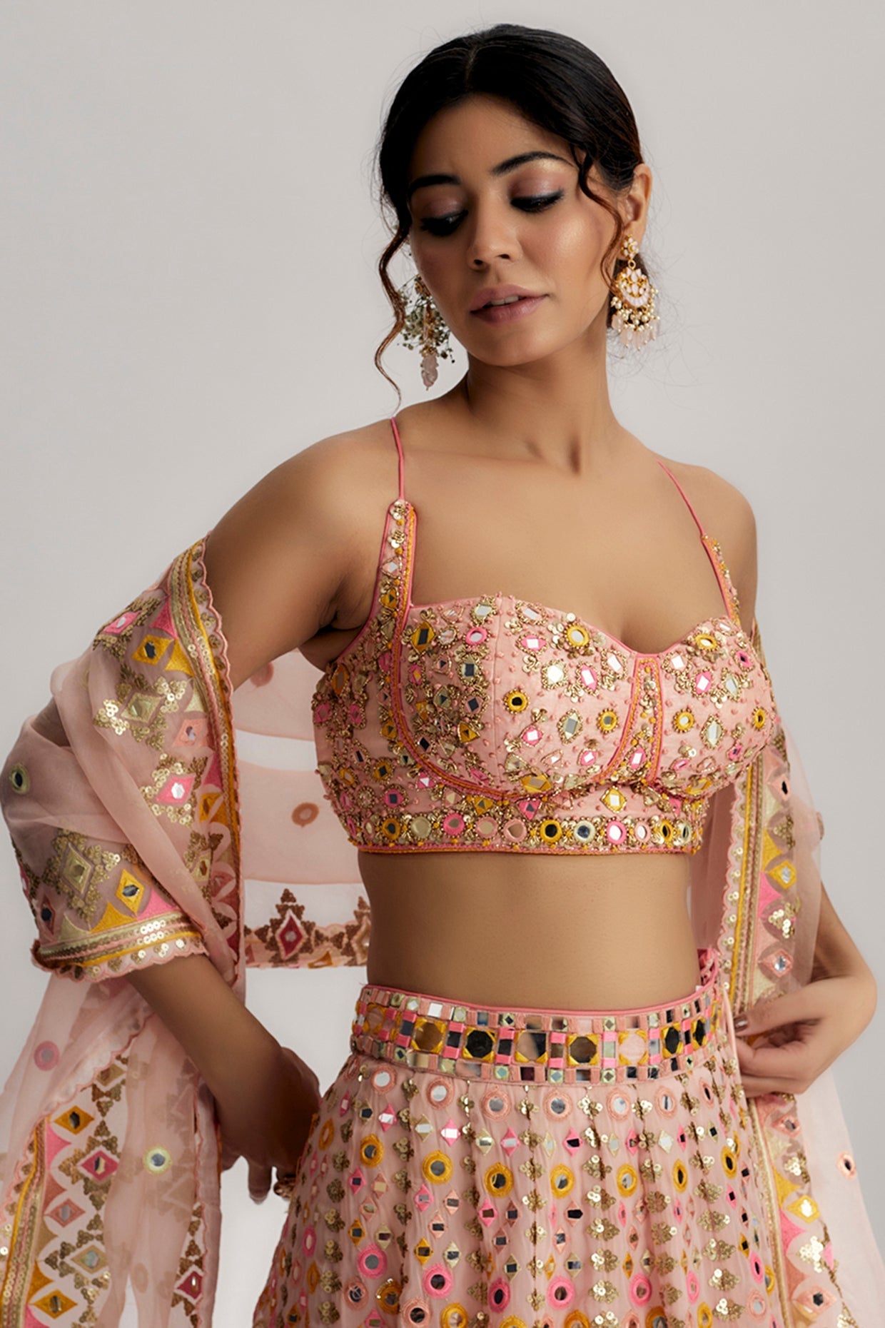 Pink Delnaz Lehenga Set- close view