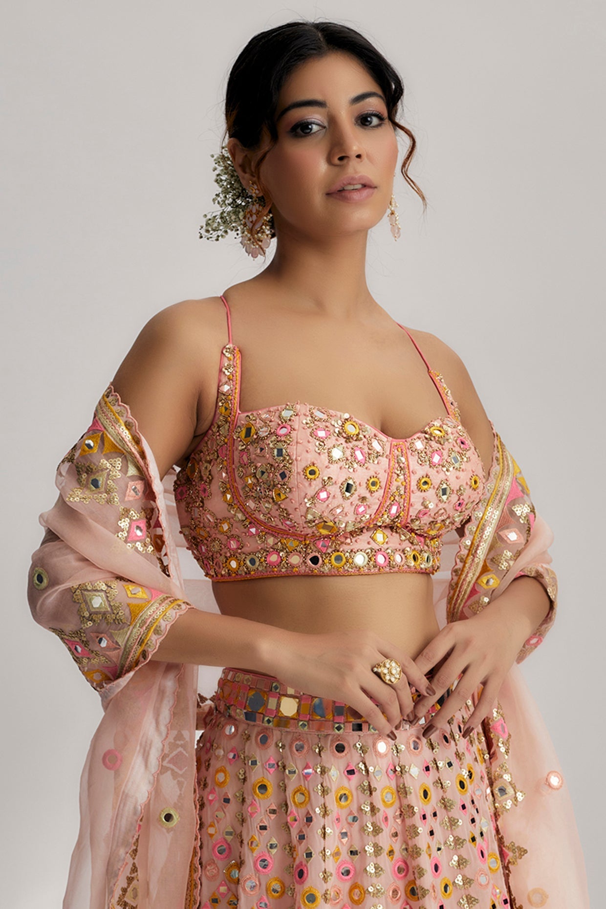 Pink Delnaz Lehenga Set- close view