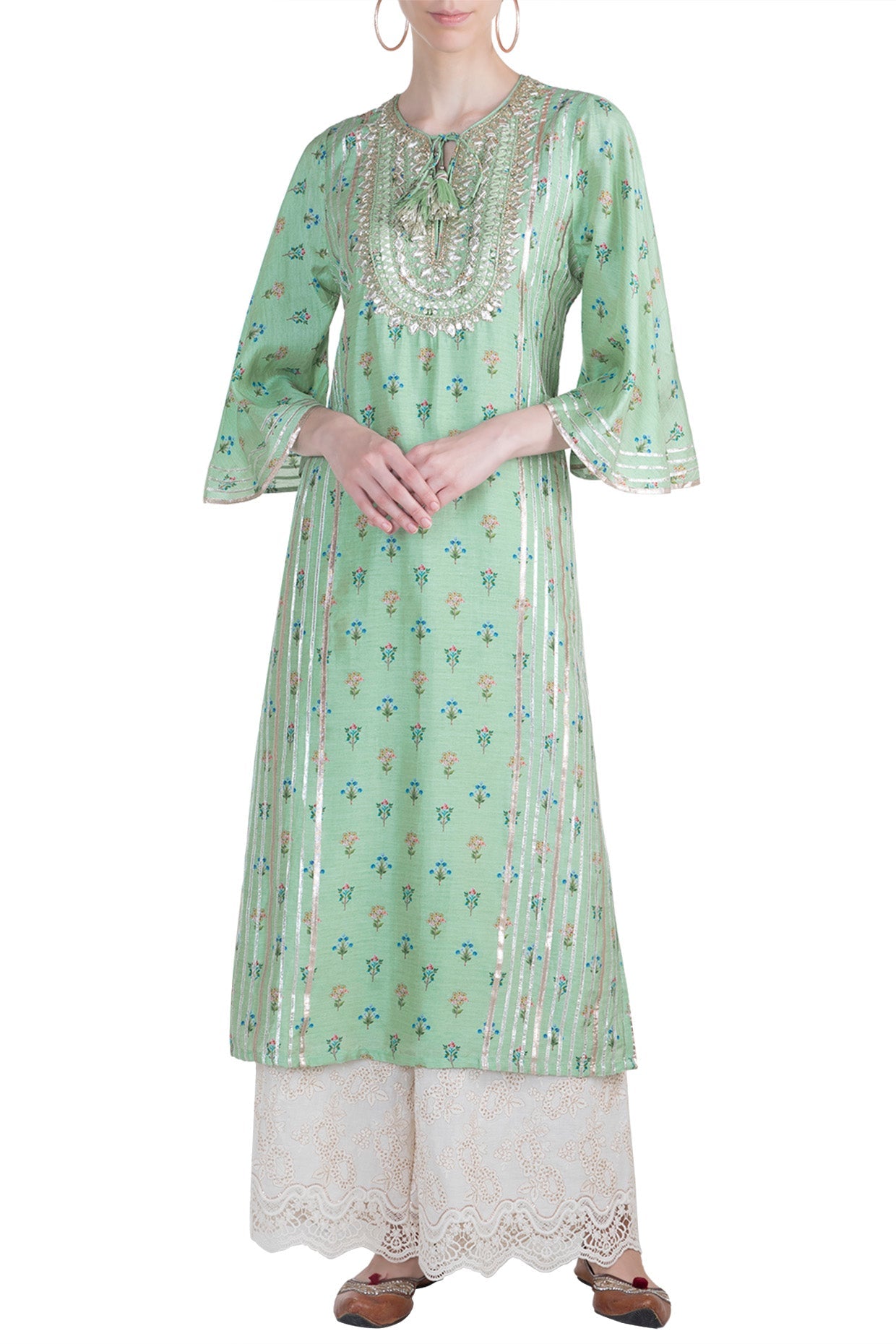 Mint Green Mogra Tunic Set- front view