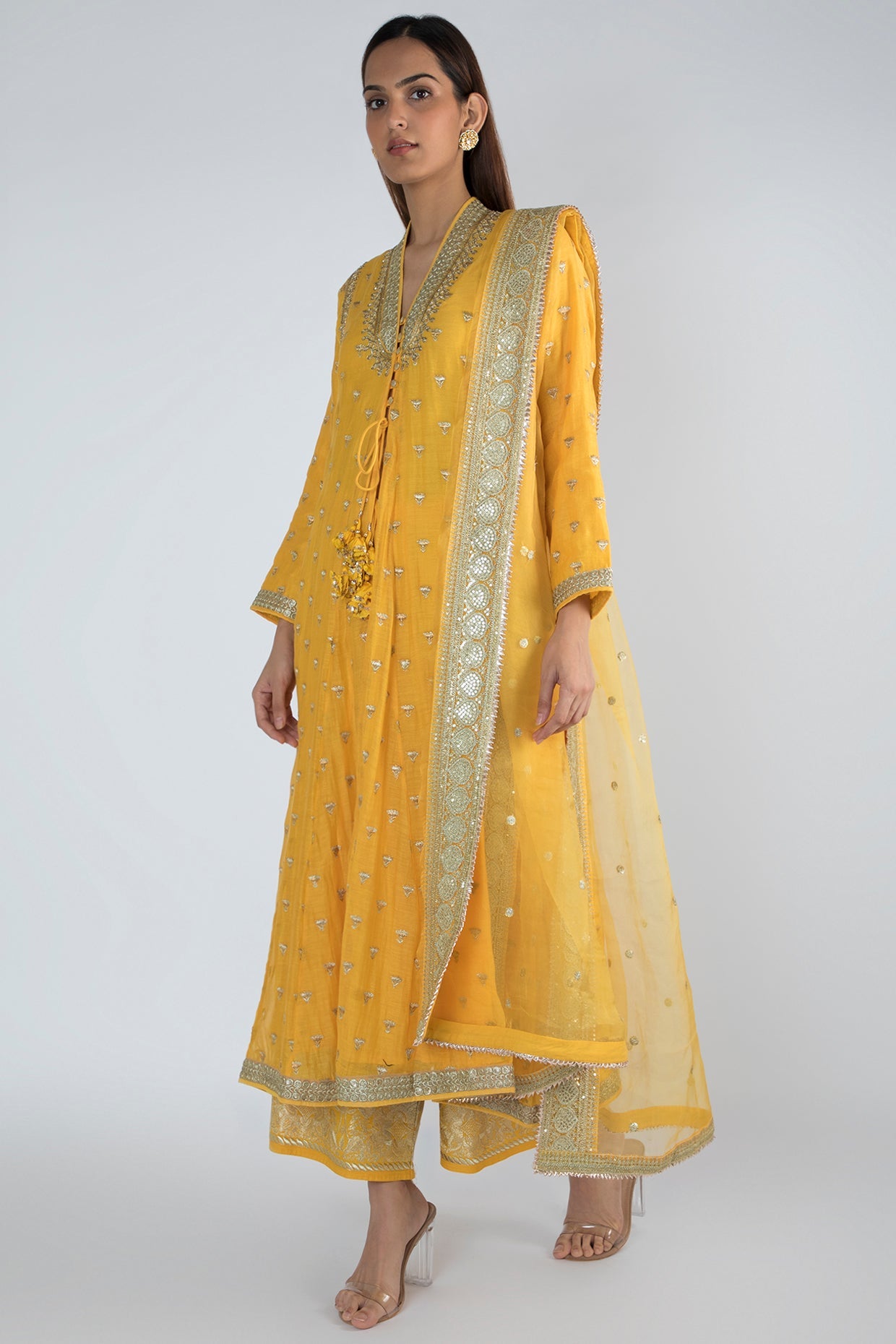 Meera Yellow Jacket Palazzo Set- front view