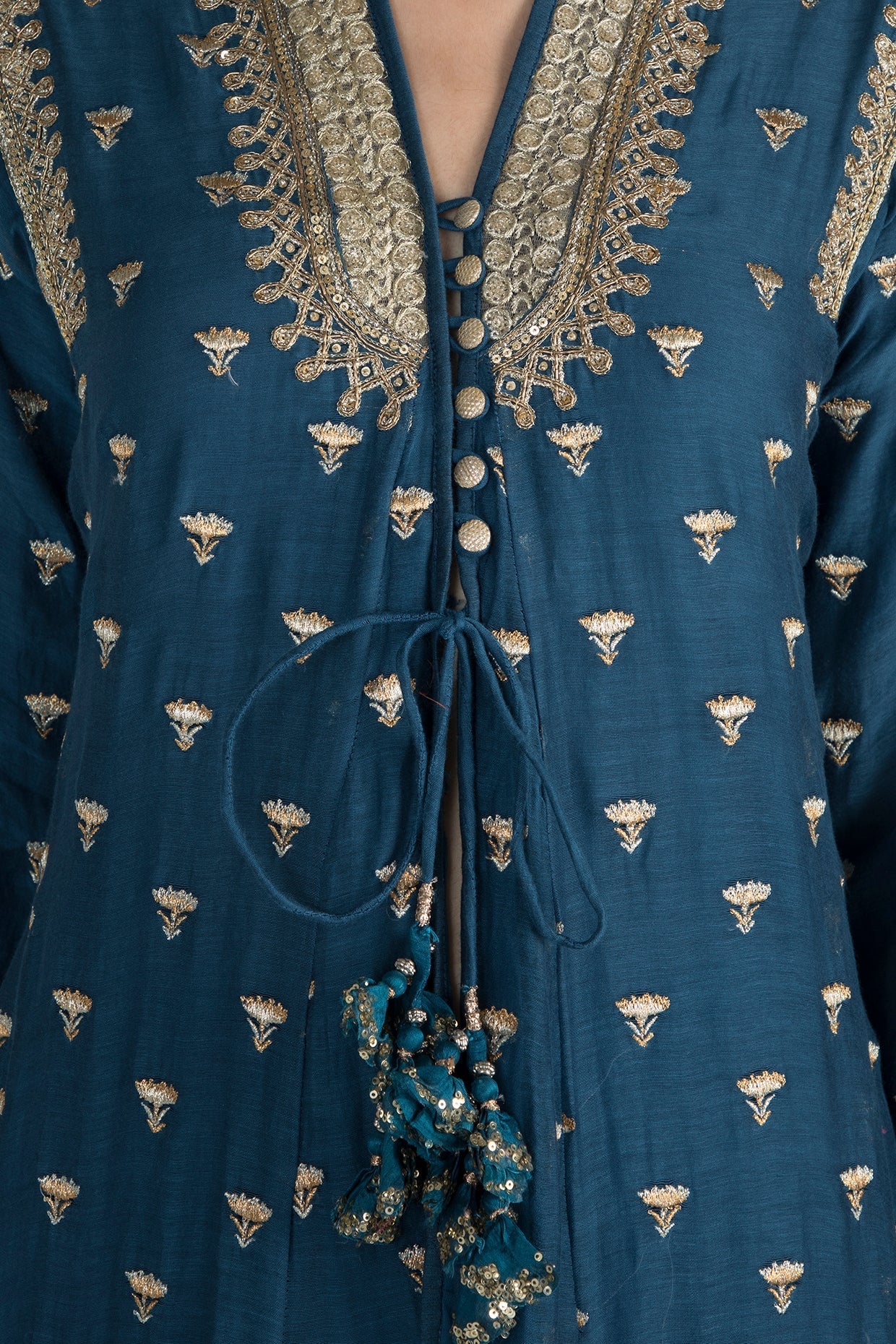 Meera Blue Jacket Palazzo Set- close view