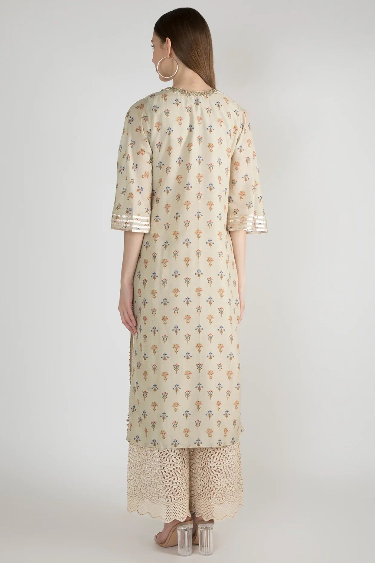 Beige Mogra Tunic Set- back view