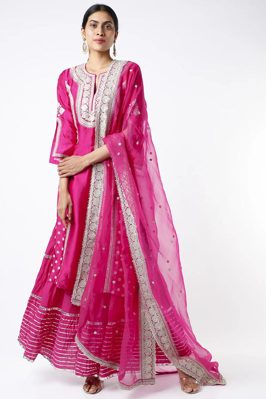 Fuchsia Embroidered Sharara Set- front view