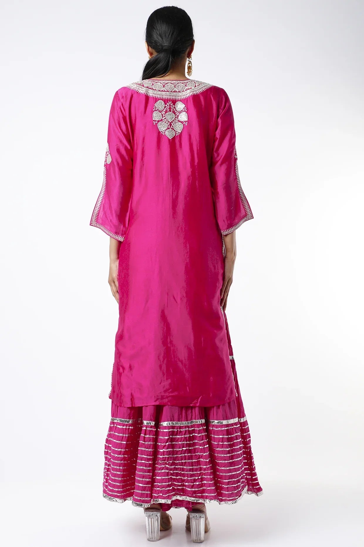 Fuchsia Embroidered Sharara Set- back view