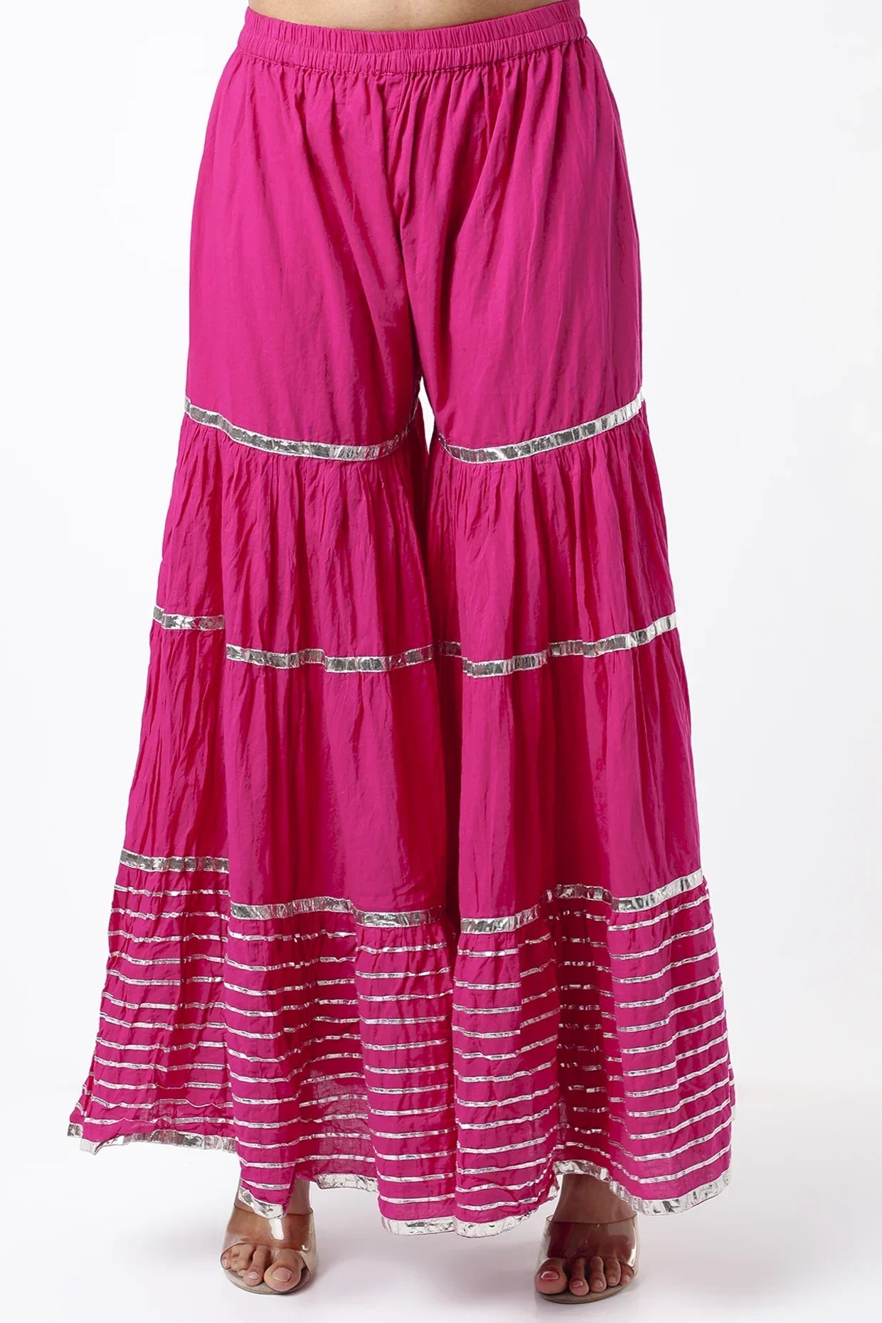 Fuchsia Embroidered Sharara Set- close view